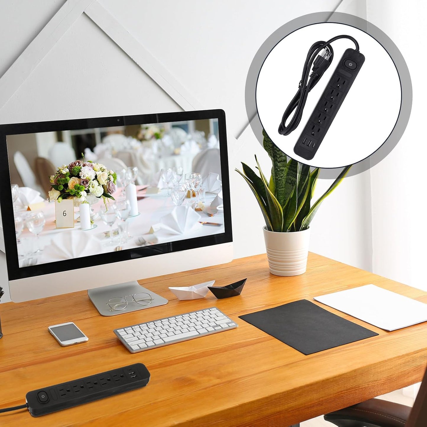 Kanayu 6 Pieces Power Strip Surge Protector with 5 Ac Outlets and 3 USB Ports, Heavy Duty Extension Cords Plug for Home Office Dorm(4.92 ft,Black)