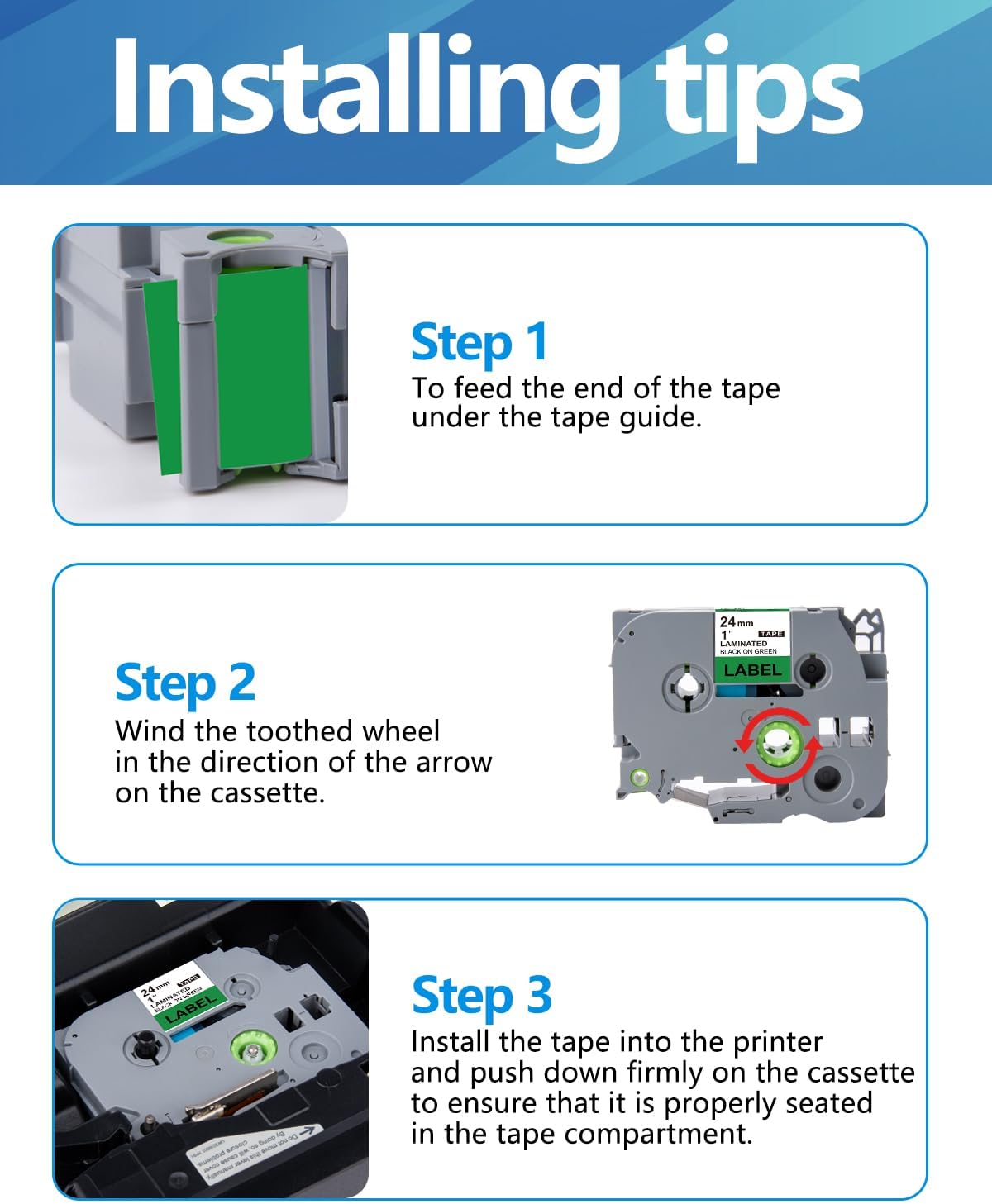 Weemay 3 Pack TZe751 24mm Black on Green Laminated Label Tape Compatible with Brother Label Maker Tape TZe-751 TZe 751 TZ-751 TZ751 for PTouch PT-E500 PT-D600 PT-P750W PT-P900W Printer, 1 In x 26.2 ft