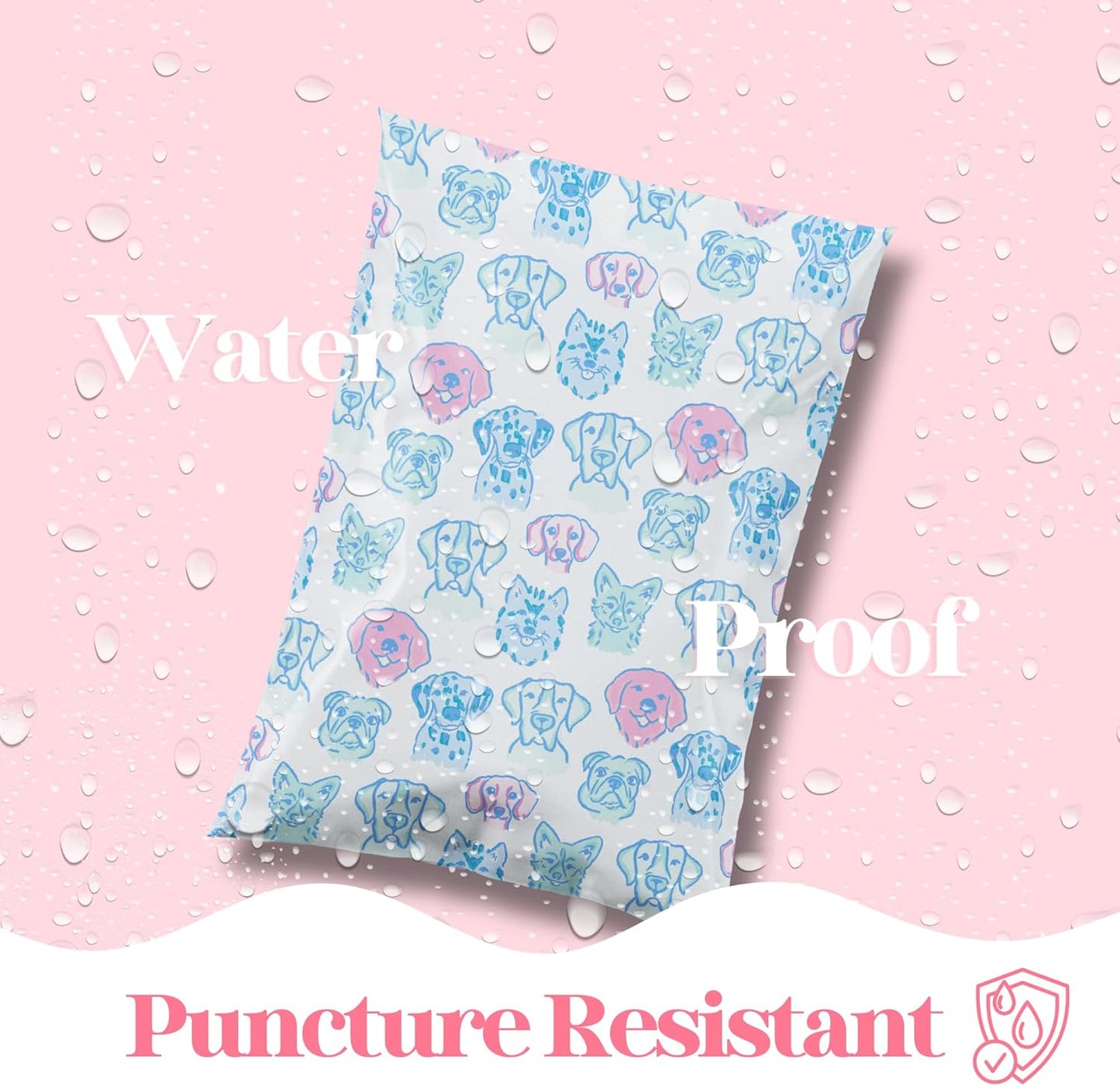 10x13 Designer Poly Mailer 100 Pack Heavy Duty Waterproof Self Seal Shipping Bags for Small Business Large Mailing Envelopes Bulk Tear Resistant Packaging Pretty Pups Puppy Dogs