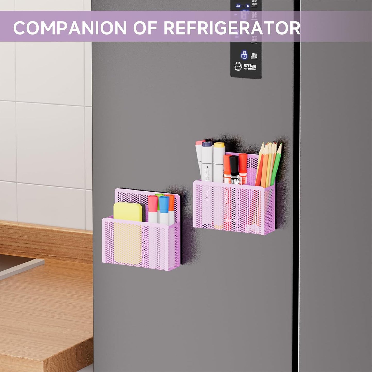 Magnetic Dry Erase Marker Holder, Mesh Pen Holder for Whiteboard,Magnet Pencil Organizer Storage for Refrigerator Locker Accessories Organizer for Home, School and Office(Purple)