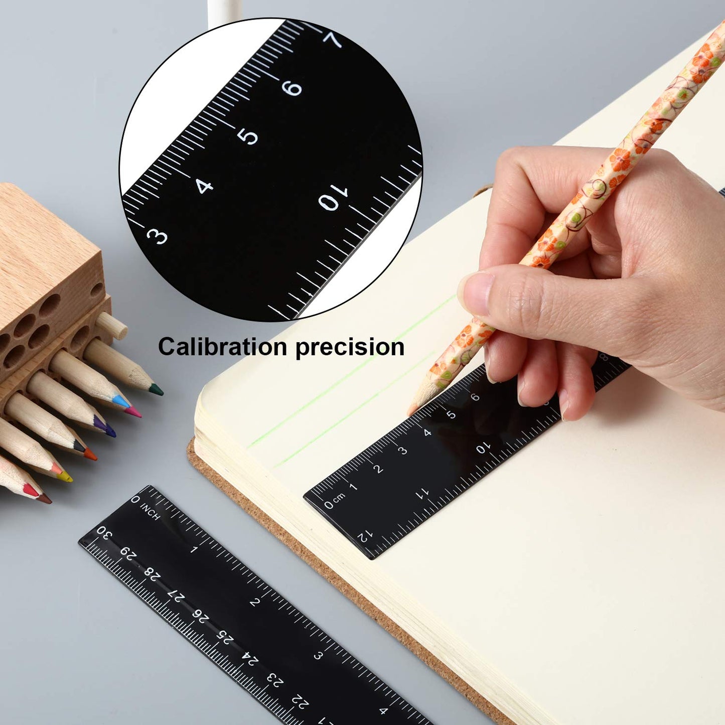 50 Pack Black Plastic Ruler, 12 Inch Standard/Metric Rulers Straight Ruler Measuring Tool for Student School Office (Black)