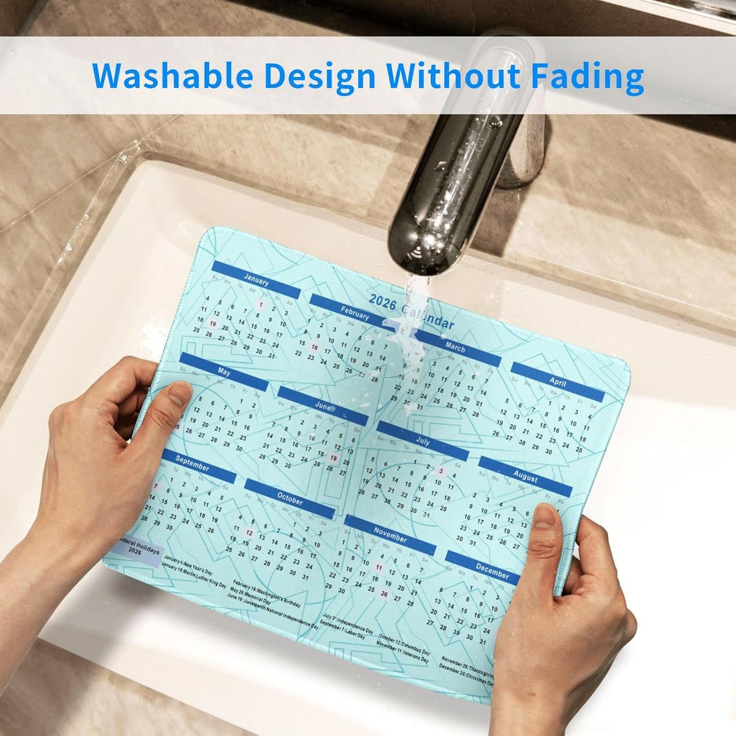 2026 Calendar Mouse Pad Geometry, Calendar with Holidays Mouse Pads, Non-Slip Rubber Base Mousepad for Office Desk Computers Laptop