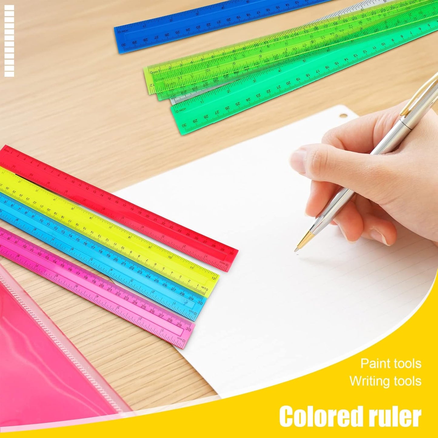 Panelee 108 Packs 12 Inch Plastic Ruler - Color Transparent, Assorted Colors, Metric Clear With Inches and Centimeters for Kids, School, Home, Classroom, Office - Back to School Gifts Supplies