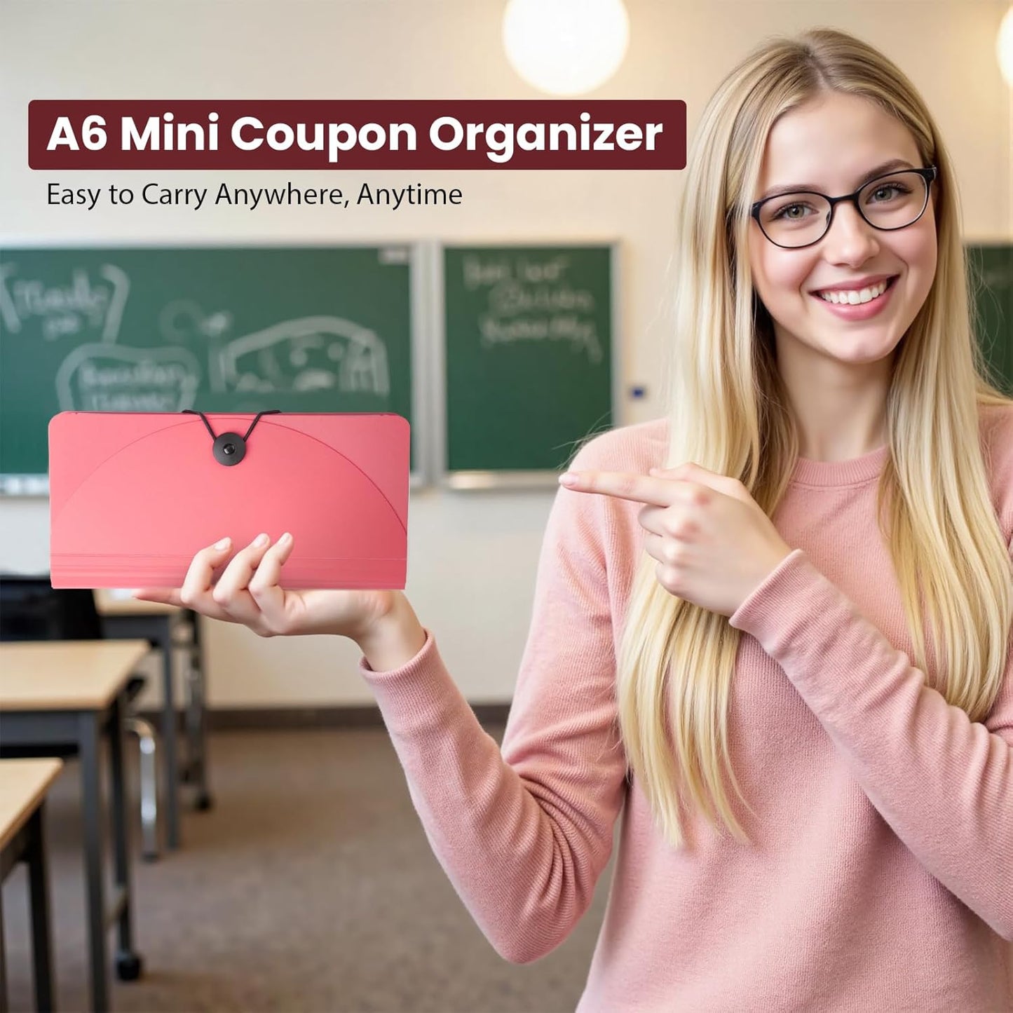 13 Pocket A6 Receipt Organizer, 2 Pack Small Accordion File Organizer, Coupon Organizer with Labels - Pink