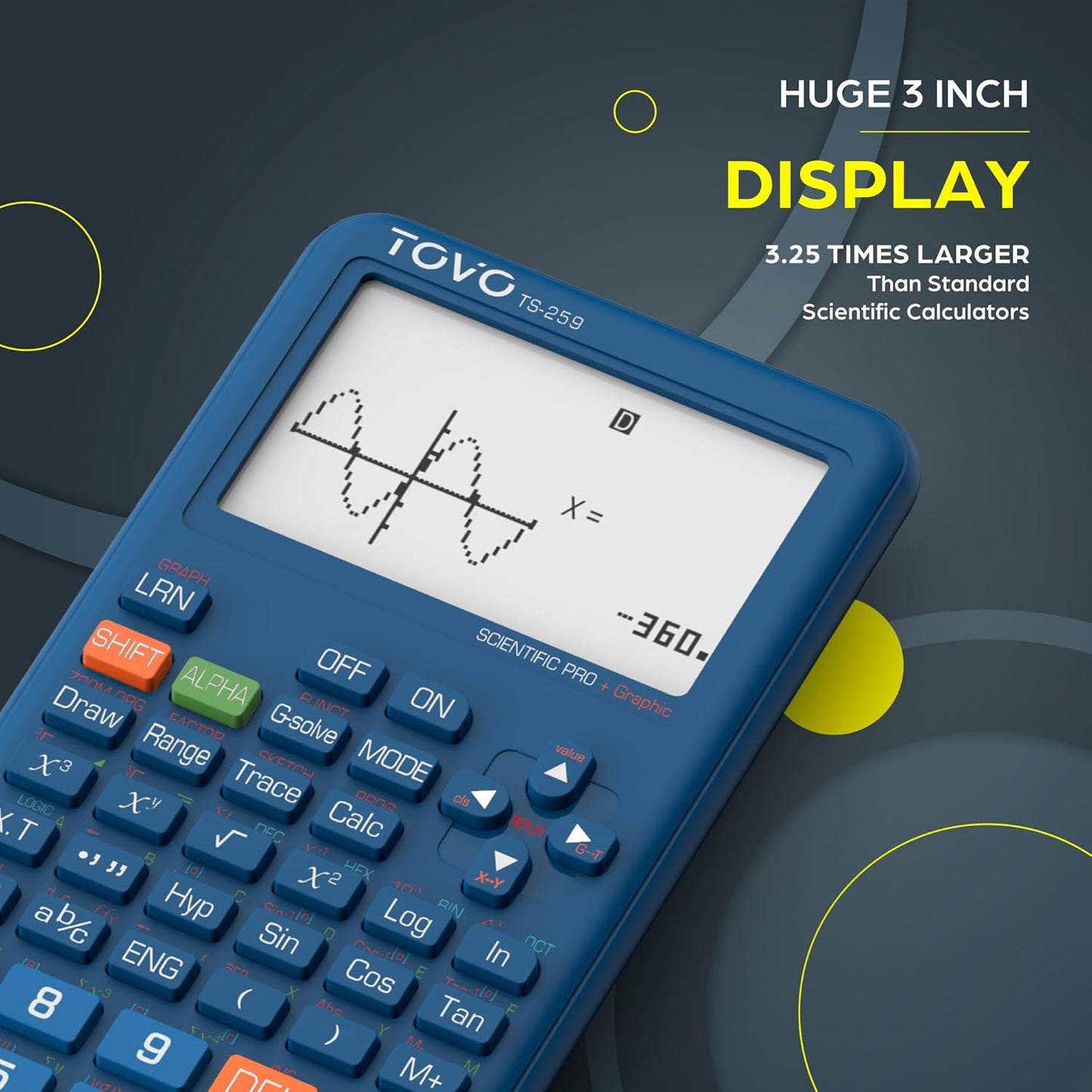TOVO Scientific Calculator with Graphing Functions, Multiple Modes, 360 Functions, Large Screen, Intuitive Interface for Beginners, High School & Advanced Courses, TS-259 (Developed by CATIGA)