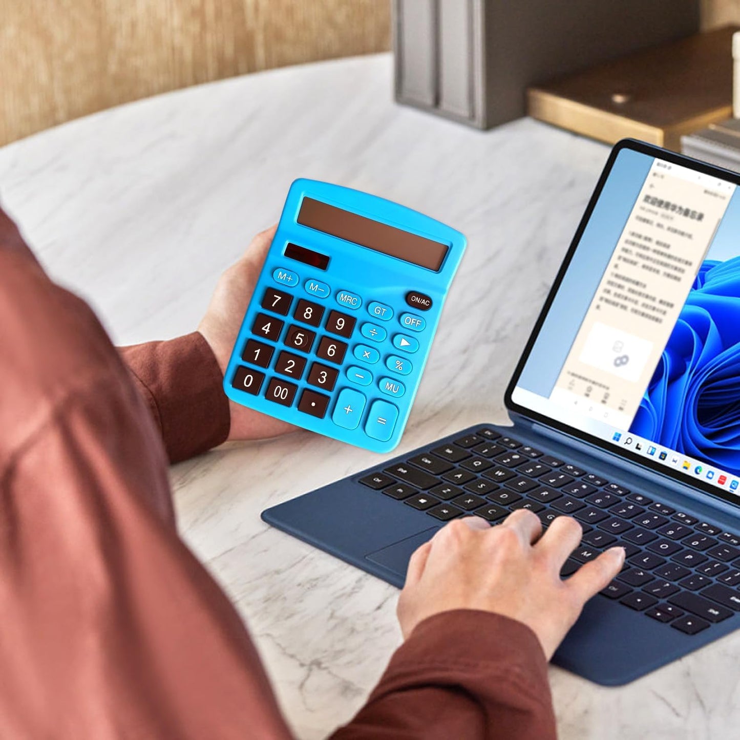 8 Pack Calculator Desktop, 12-Digit Solar Basic Calculator Dual Power Electronic Calculators with Large LCD Display Big Button for Office Home and School (Dark Blue)