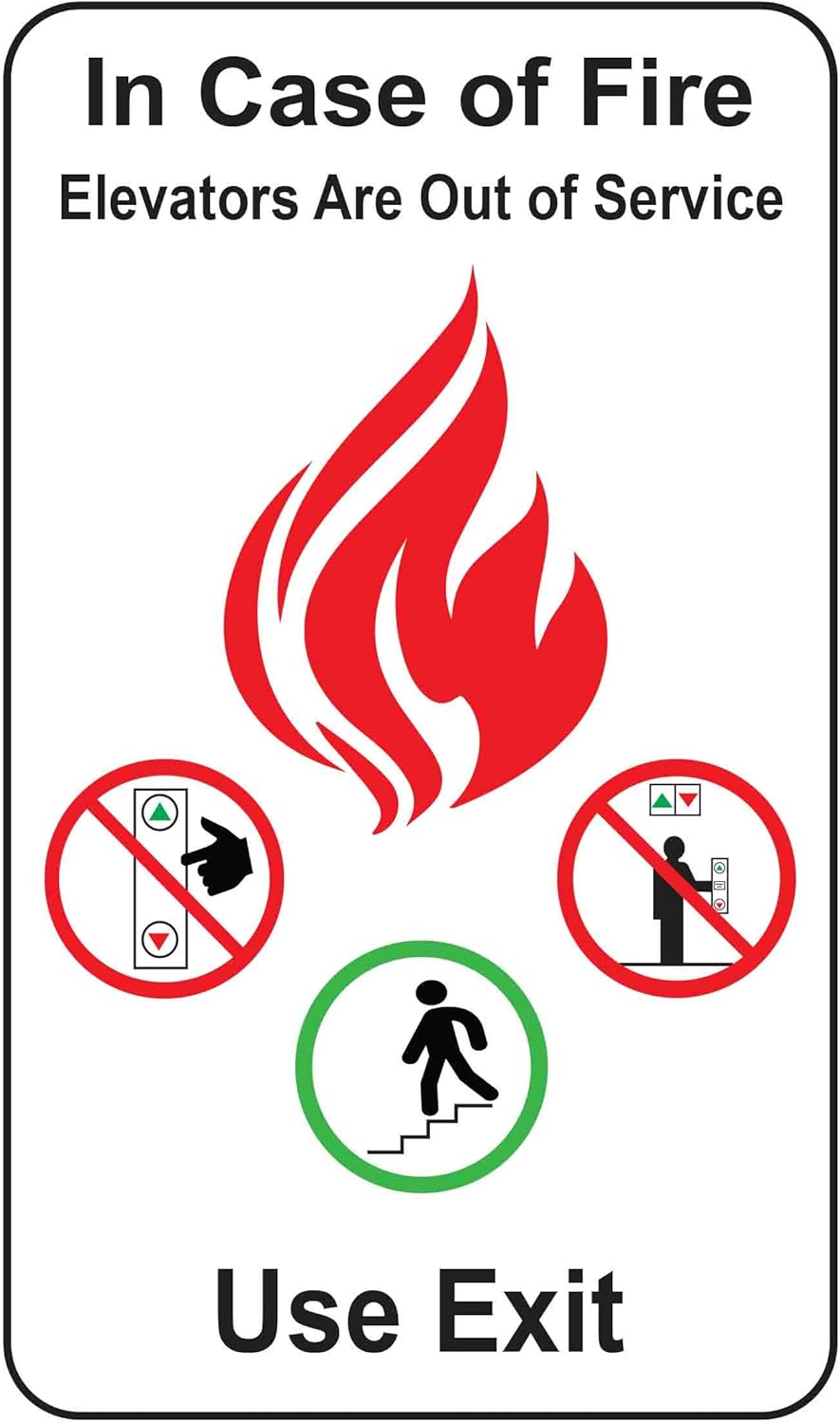 in Case of Fire Do Not Use Elevators Use Stairway Sign for Public Safety, Meet Fire Safety Codes, 8 inches x 5 inches 0.06” Heavy Duty Commercial Plastic, Indoor/Outdoor (No Mounting Holes)
