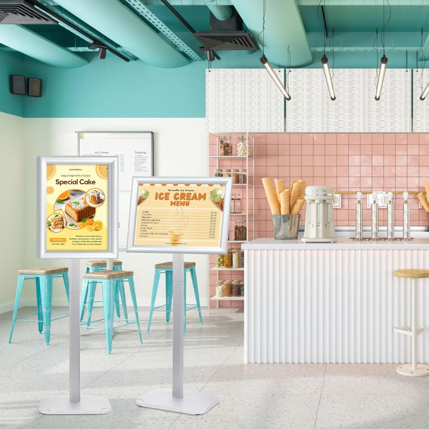 3Pcs Heavy Duty Pedestal Sign Holder for Display, 11 x 17 inches Adjustable Floor Standing Sign Holder with Weighted Base , Sign Stand for Indoor/Outdoor Advertising,Silver