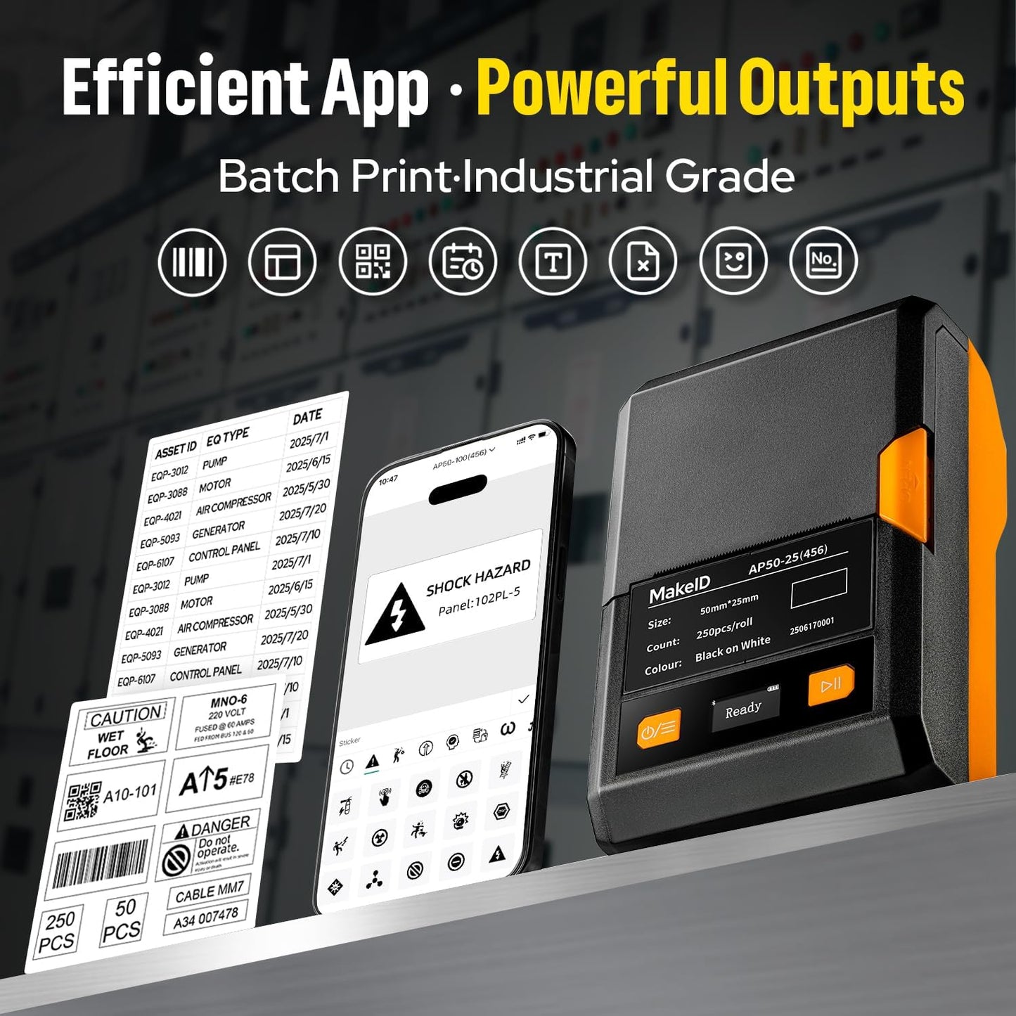 Makeid EP53 Portable Industrial Label Maker, 2" Print Head Bluetooth Label Printer, Mobile APP & PC Editor Compatible, 2000mAh Li-ion Battery, Come with 1" H x 2" W Label for Job Sites