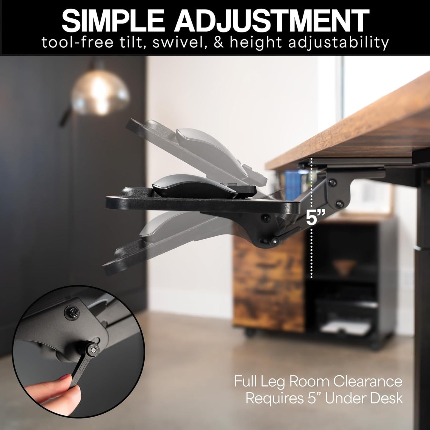 VIVO Adjustable Computer Keyboard and Mouse Platform Tray, Ergonomic Under Table Desk Mount Drawer Underdesk Shelf, Dark Wood Top, Black Frame, MOUNT-KB03D