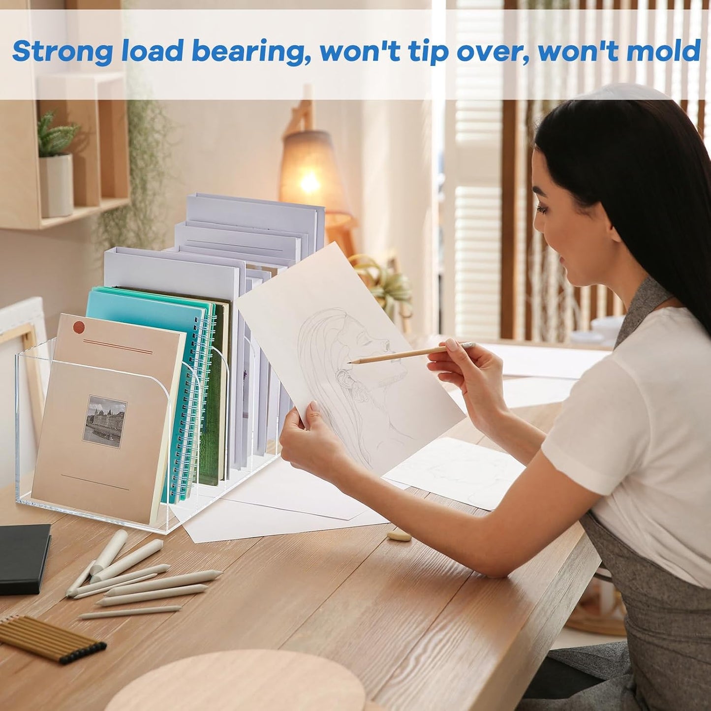 Suzile Clear Acrylic Magazine File Holder with Vertical Compartments Desk Organizer Book Rack for Desk Sorter Paper Folder Office Accessories(Clear,16.1 x 7.2 x 6.5 Inch)