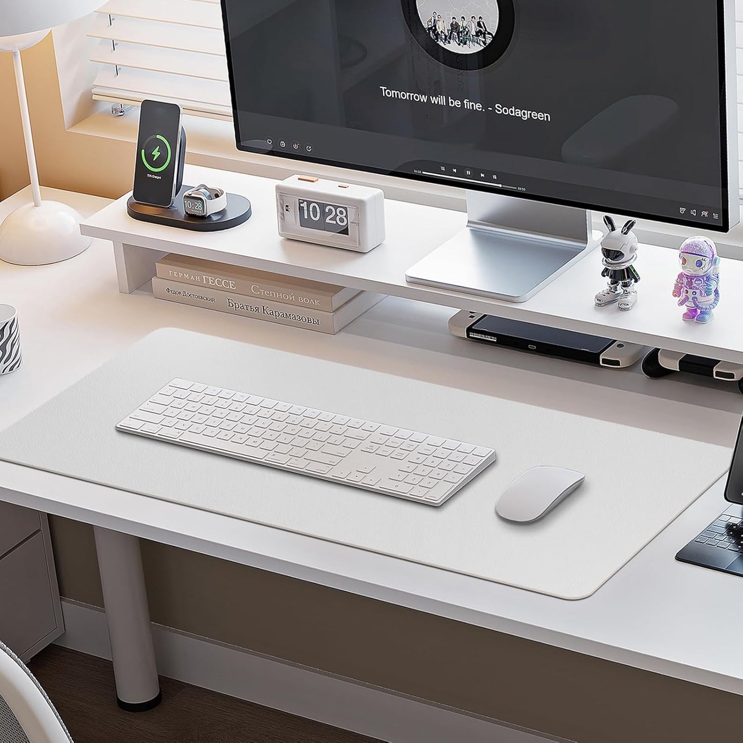 Boutilon Leather Desk Pad Protector,Non-Slip Mouse Pad,Laptop Desk Pad,Office Mouse Mat,Waterproof Leather Desk Blotter,Desk Writing Pad for Office and Home (XL-White,35.4"x 15.7")