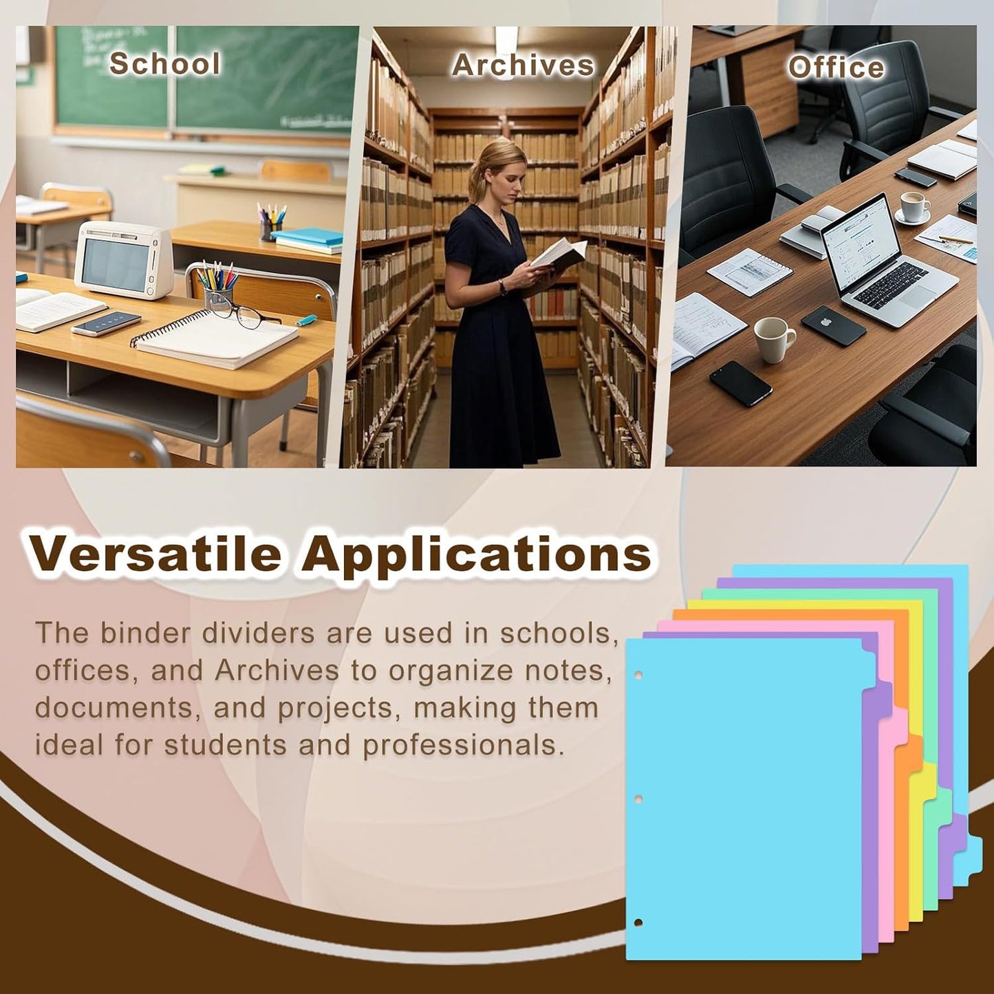 8-tabs 6 Set Binder Dividers with Tabs,Plastic Index with Label,Colorful Dividers for 3 Ring Binder (48)