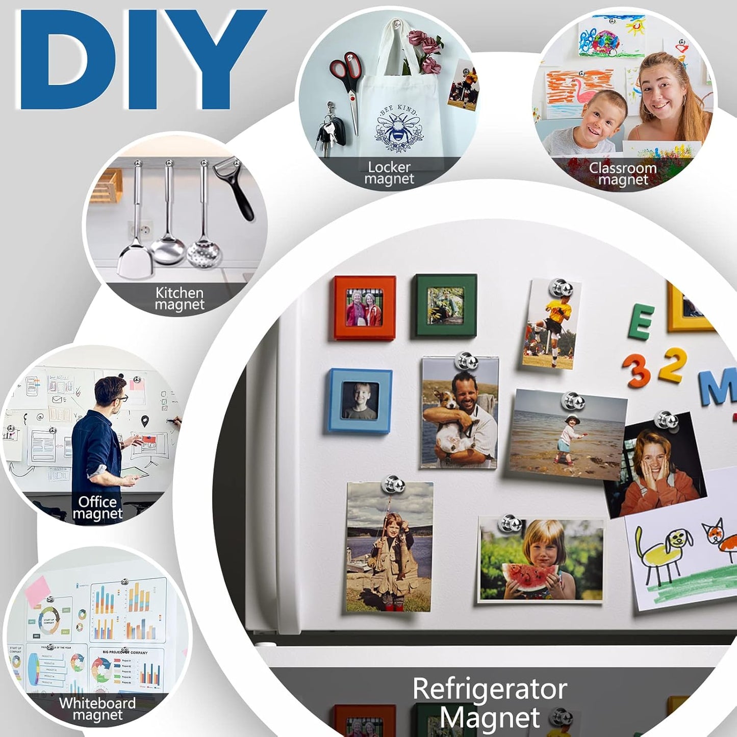 LOVIMAG 25Pcs Magnetic Paper Clip Dispenser Holder for Whiteboard, Strong Magnets Fridge Magnets Adult, Small Push Pin Magnet for Whiteboard, Office, Classroom, Map, Thumb Tacks Magnet