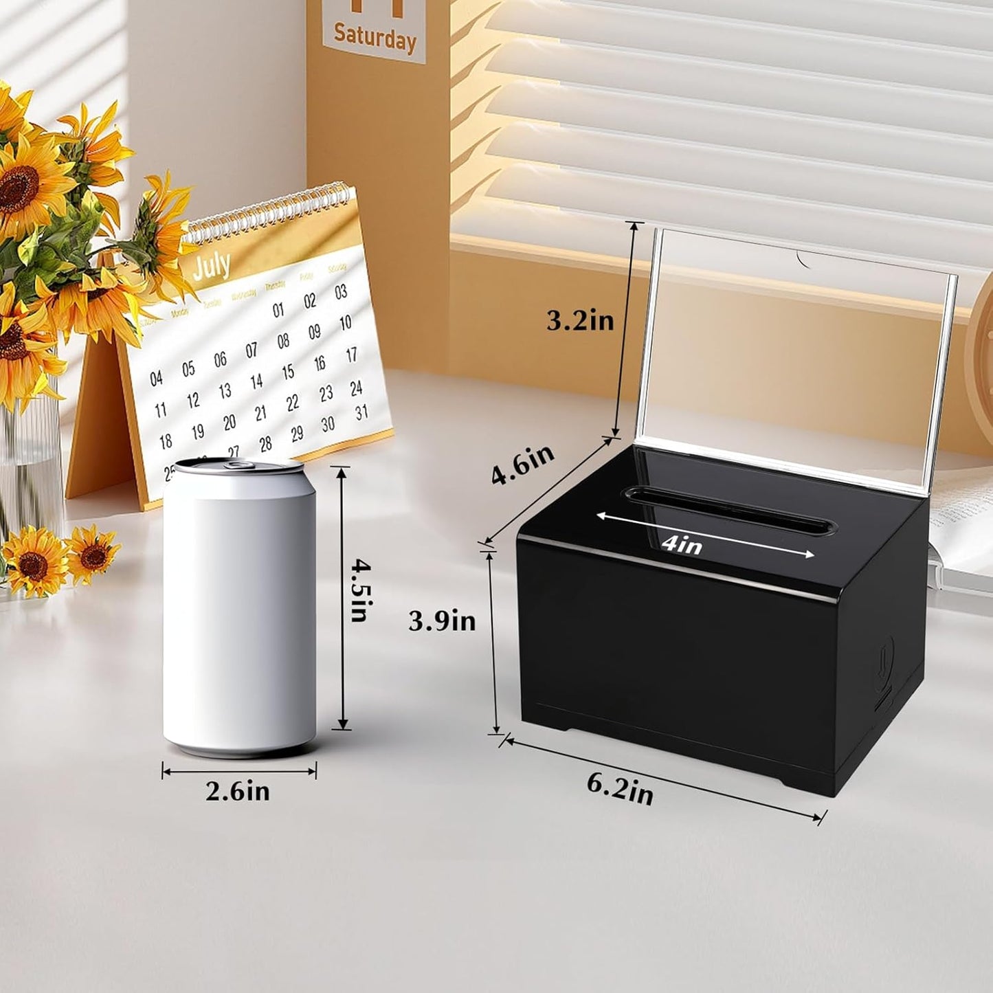 VOISEN Acrylic Donation Box with Lock, 3 Pack Black Ballot Box with Sign Holder, Tip Jar for Fundraising, Donation, Bar, School Voting, 6.2x4.6x3.9 Inch