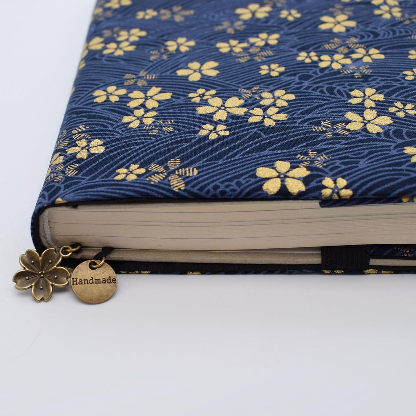 BLBMH A5 Book Cover for Paperbacks Adjustable Fabric Book Jacket Cover Protector Fit for 5.5x8.3 inch Hardcover Softcover Book Novels Notebook -Blue Cherry Blossoms 8.3in