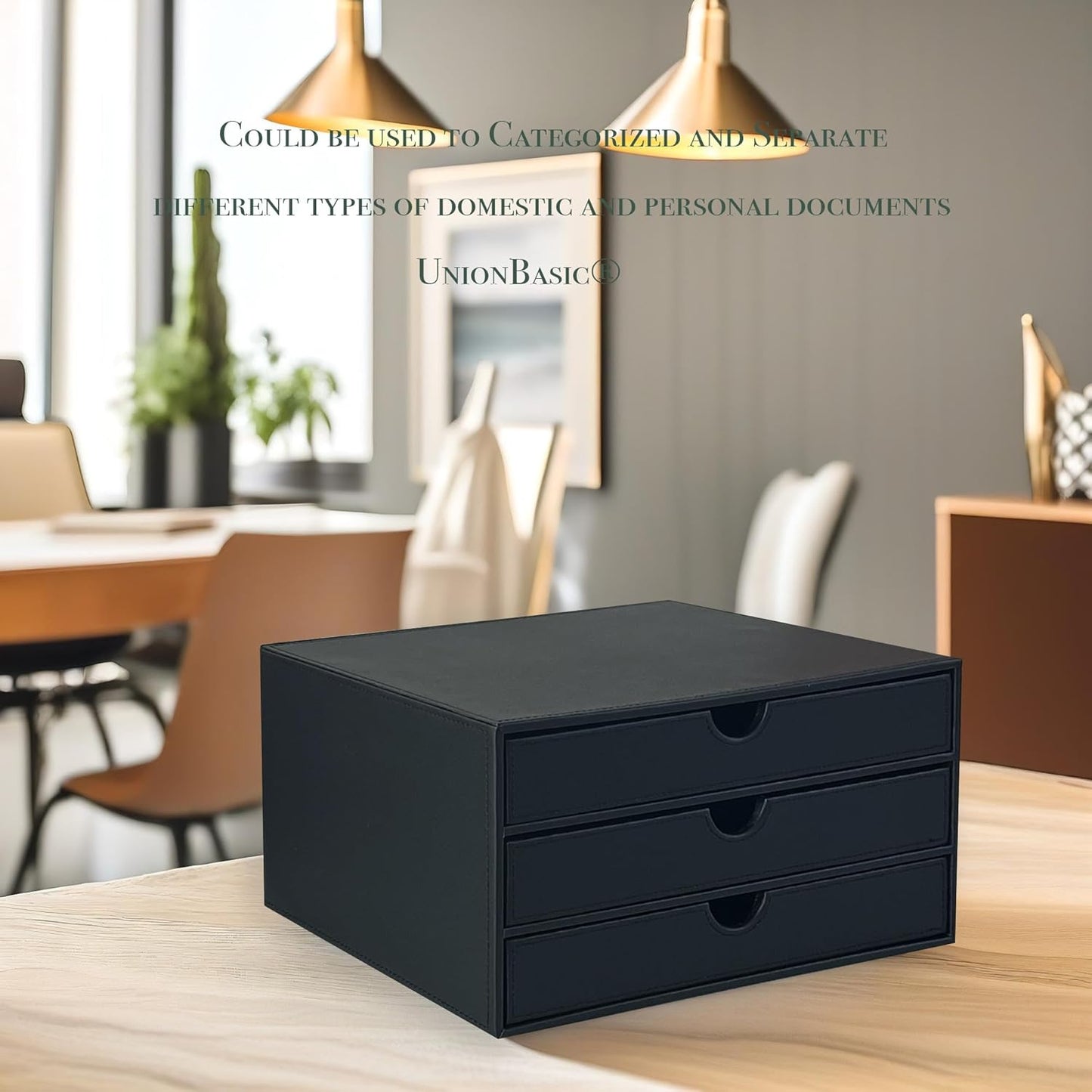 UnionBasic Document Organizer, 3-Drawer File Cabinet Document Storage Box, Office Desktop Filing Organizer, Black