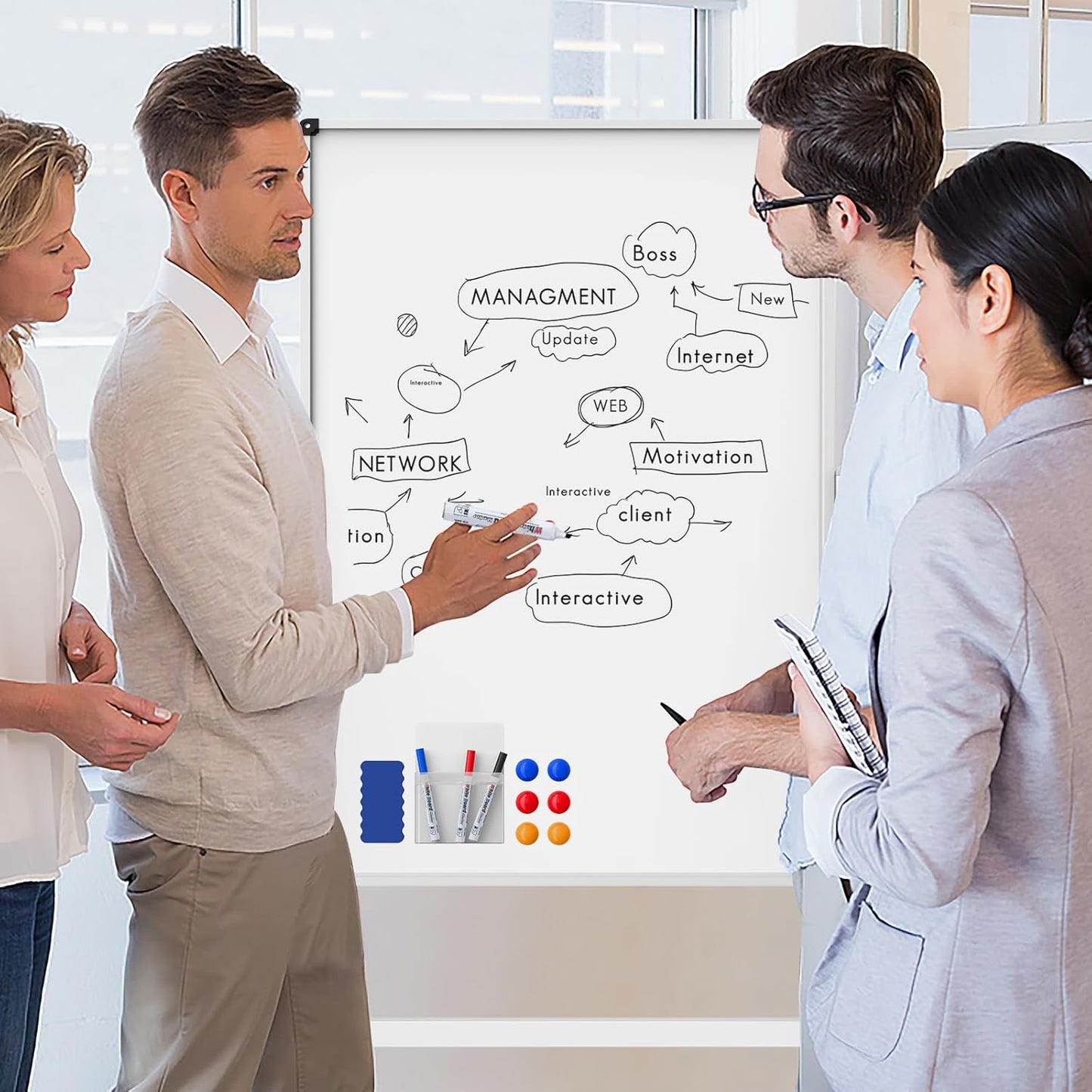 Rolling Whiteboard on Wheels, Double-Sided Magnetic Dry Erase Board with Stand, Mobile White Board for Office, Classroom, Home (32" x 48")