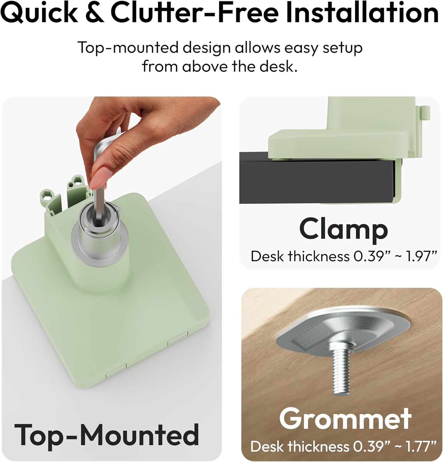 Pixio PS1S Wave Mint Green Single Monitor Arm Stand Desk Mount - Fits up to 32 inches Monitors and up to 19.8lbs. VESA Compatibility and Integrated Cable Management