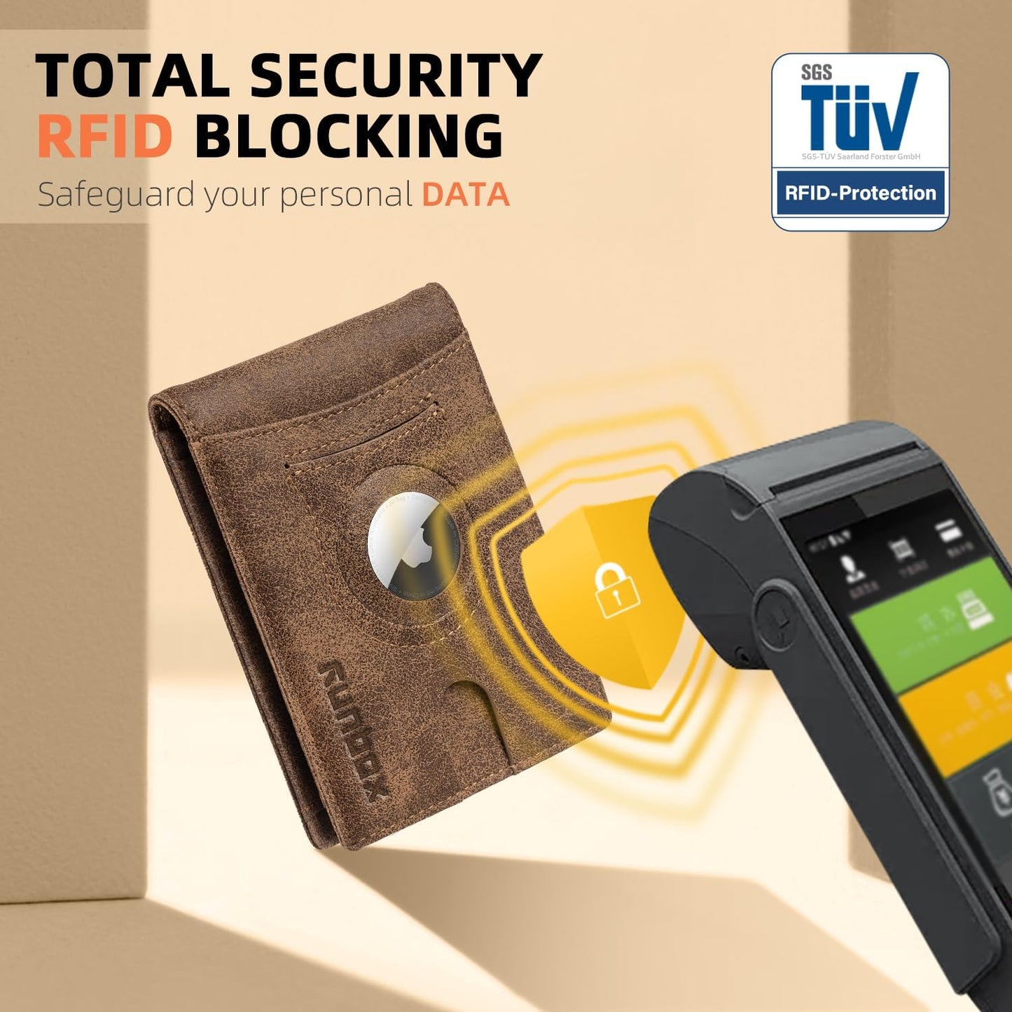 RUNBOX AirTag-Wallet-Mens-Slim-RFID Blocking Wallets Leather with Bill Compartment Air Tag Bifold Card Holder Wallet Gifts for Men Dad