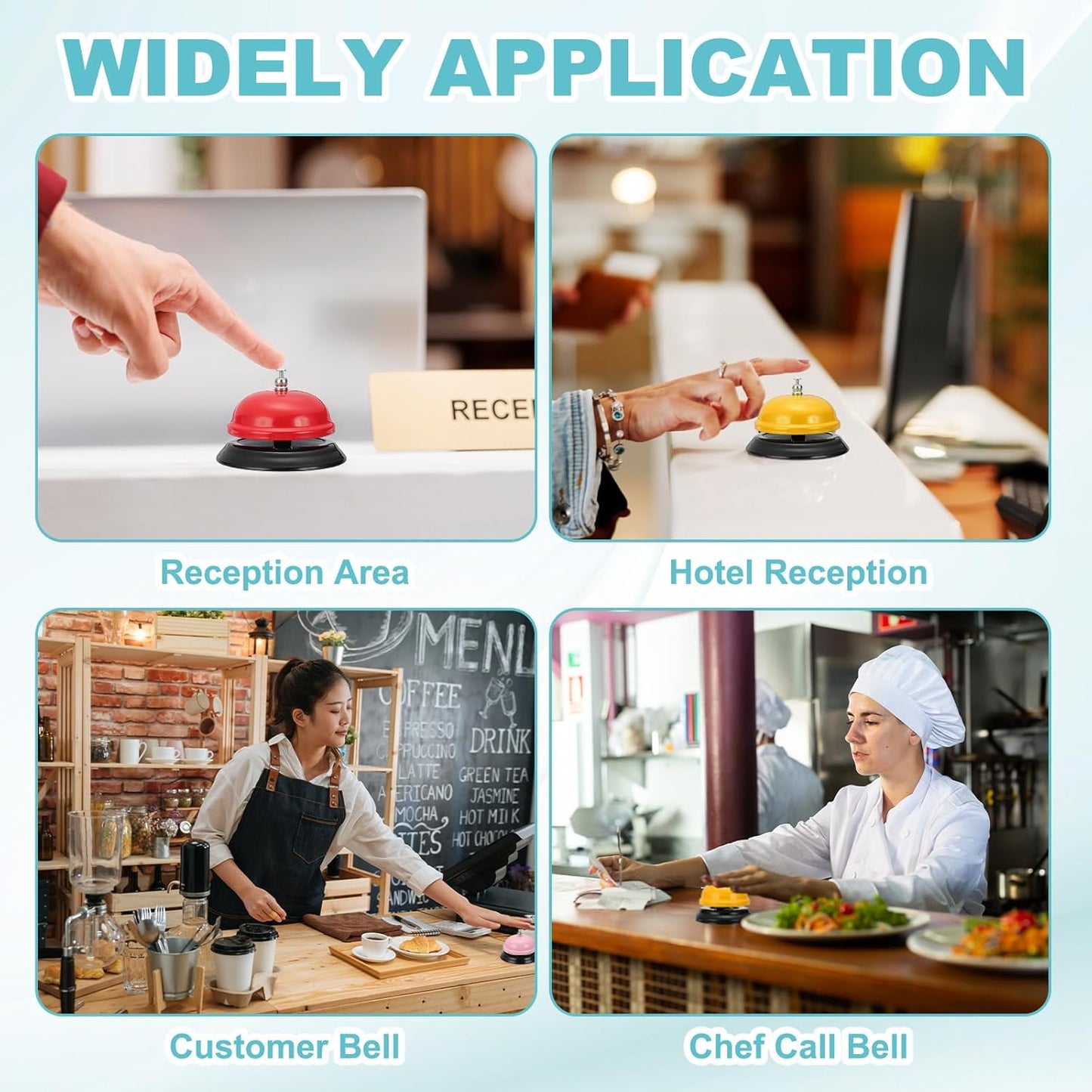 uxcell Desk Service Call Bell, 2.95 Inch Metal Dinner Service Bell Ring for Hotel Restaurant Reception Area and Wedding Party Events, Light Blue