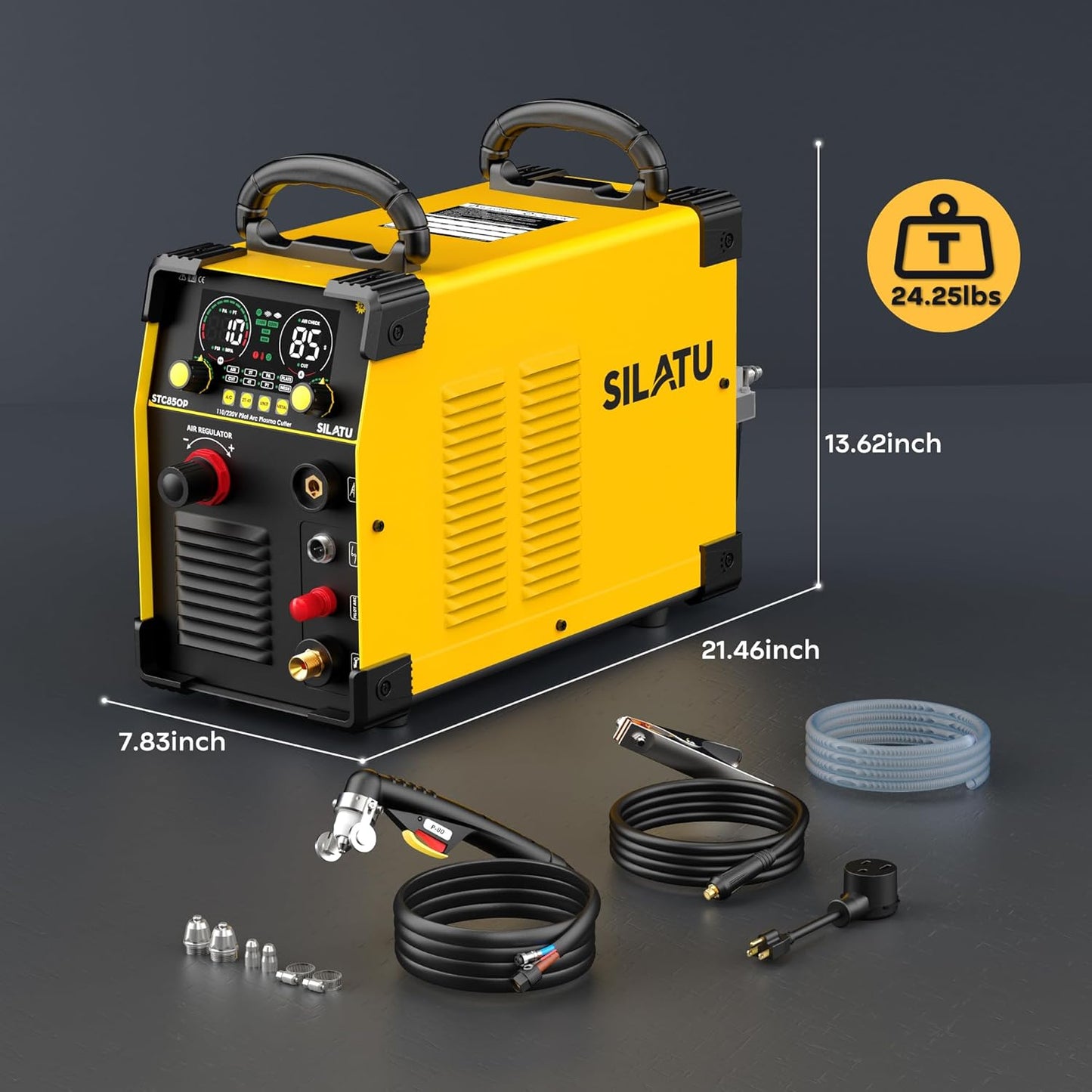SILATU 85Amps Plasma Cutter, Large LED Display, Non-Touch Pilot Arc, Air Sensor Technology, 110/220V Dual Voltage IGBT Inverter Plasma Cutter Machine, 1'' Clean Cutting Thickness for Beginners DIY