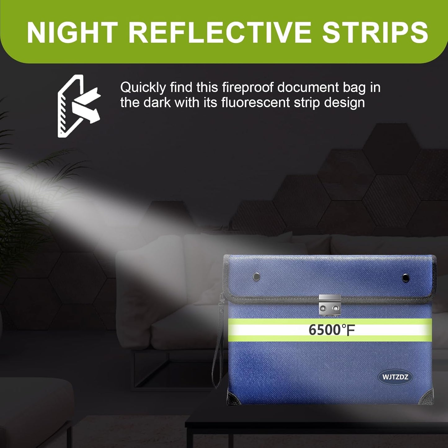 Upgraded Fireproof Money Bag with Lock,6500°F 10 Layers of Heat Insulated Materials Waterproof Zipper/Reflective Strip,Handle for Cash/Important Documents(Not Suitable for A4 Files)