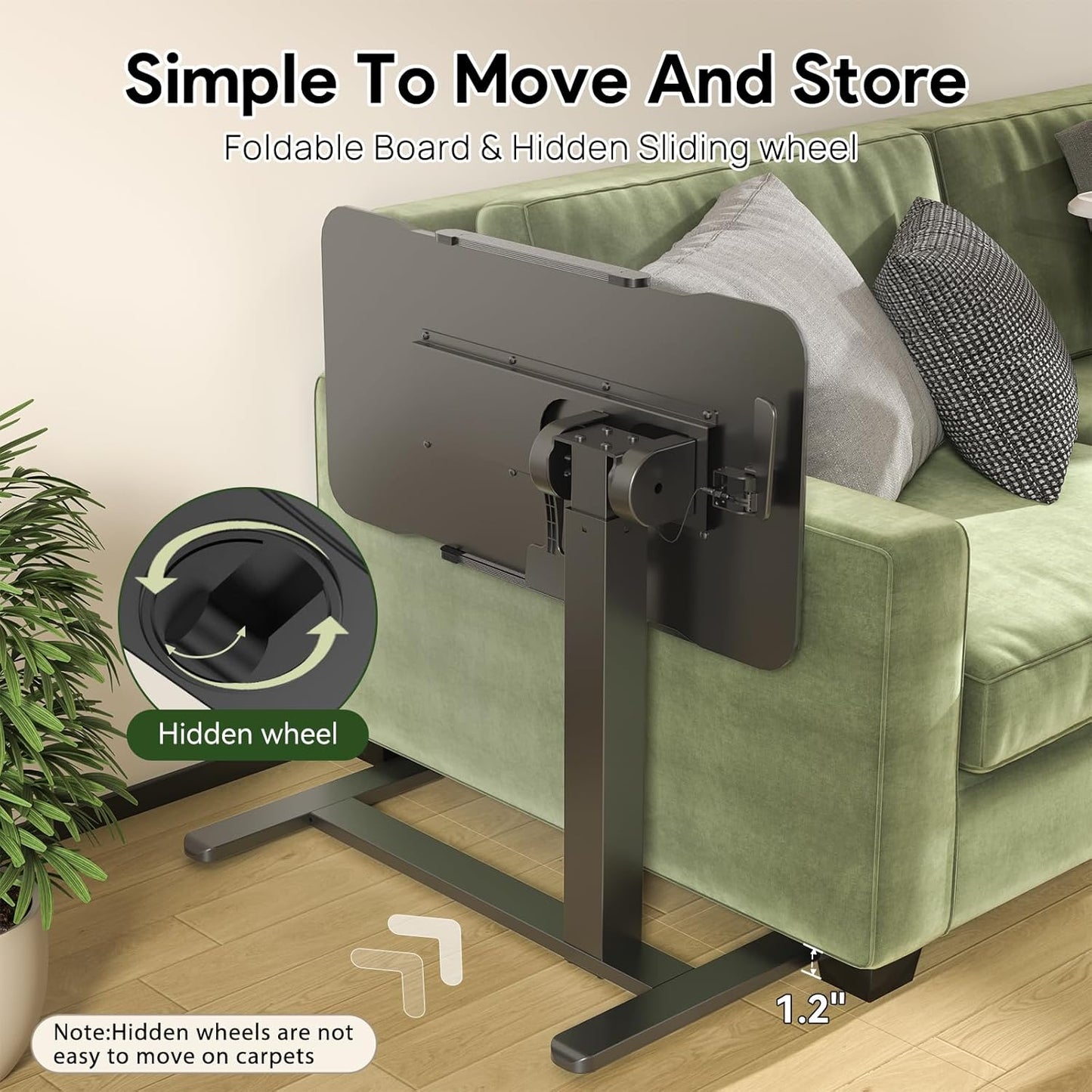 Rolling Laptop Desk, Mobile Standing Desk Height Adjustable, 180° Tiltable Overbed Bedside Table, Portable Computer Desk with Wheels, Foldable Laptop Cart for Home Office, Black