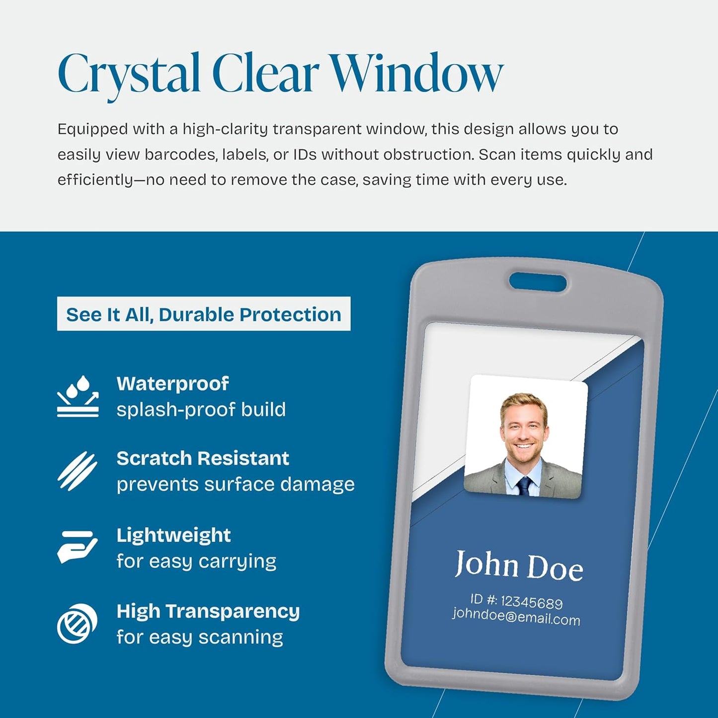 Will Well Vertical Sliding Badge Holder for Lanyards - Hard ABS Plastic 4.13" x 3.3" Protector Fits Up to 2 Standard-Sized Cards, Lightweight Secure Quick-Access Slide Cover Design - 6-Pack, Grey