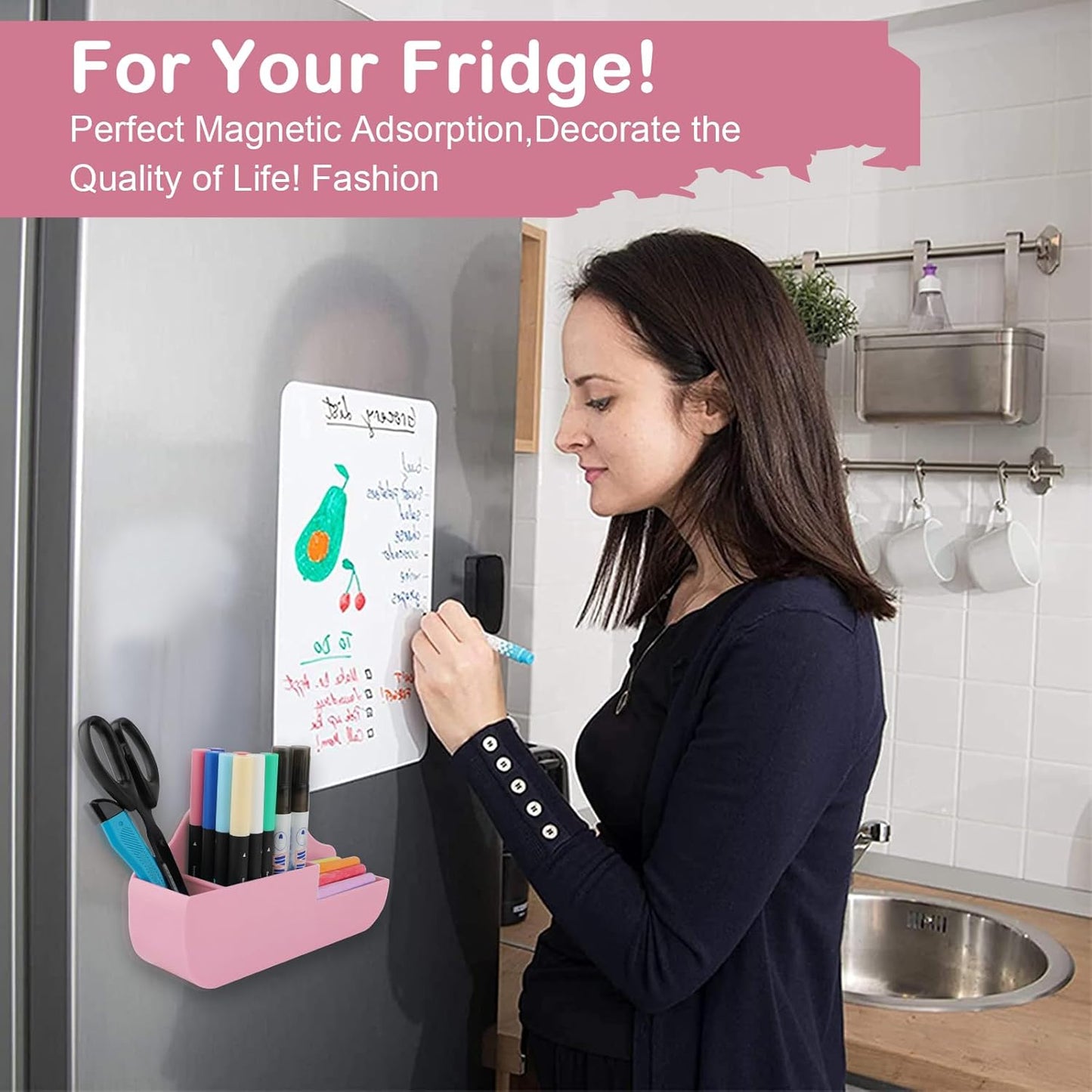 Magnetic Pen Holder,3 Compartments Magnetic Dry Erase Marker Holder,Extra Strong Magnet Storage Marker Pen Pencil Organizer for Refrigerator,Whiteboard,Locker Accessories(Cloud Style)