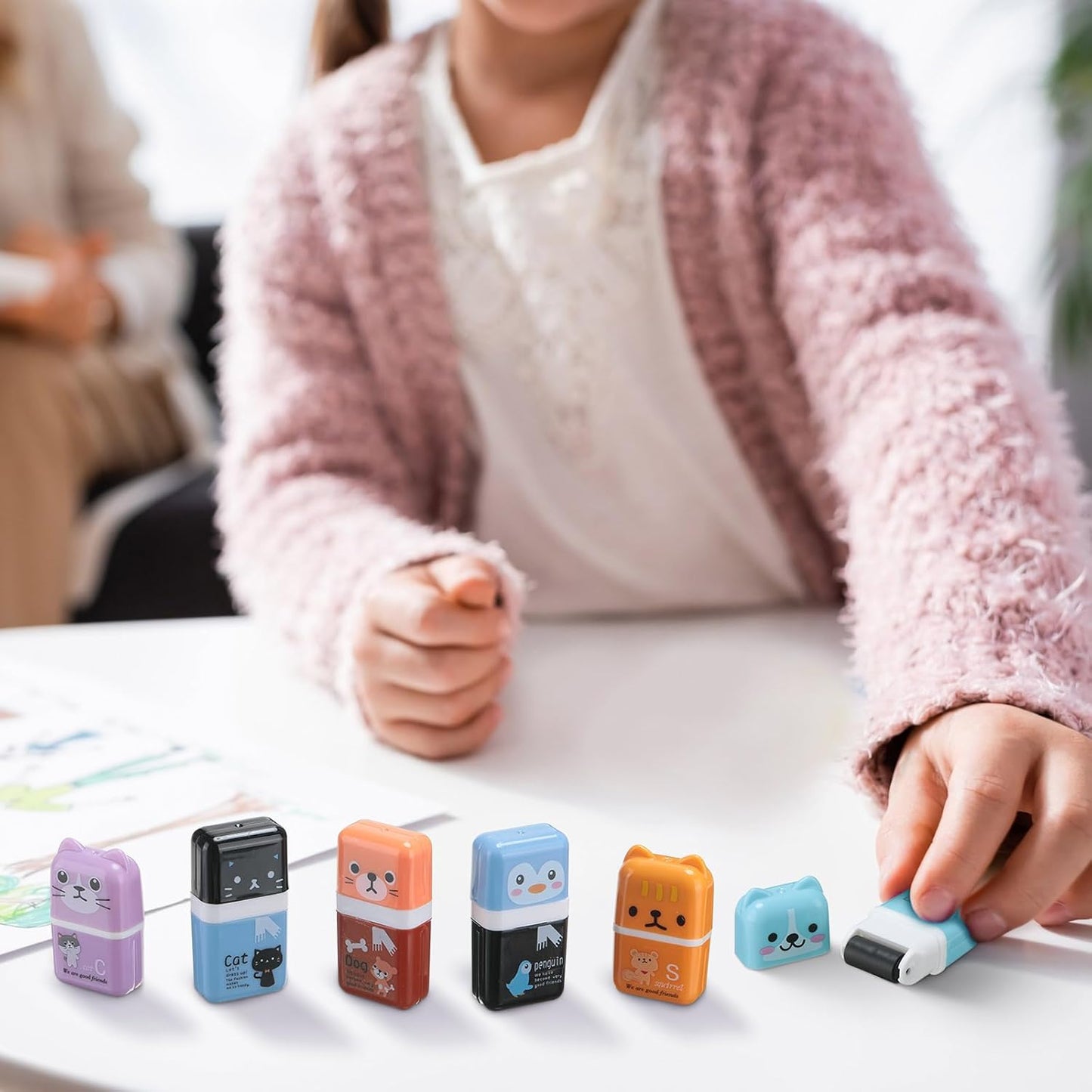 Seajan 44 Pcs Erasers for Kids Gift Bulk Cute Animal Themed Pencil Eraser with Clean up Roller for School Party Christmas Favors(Classic)