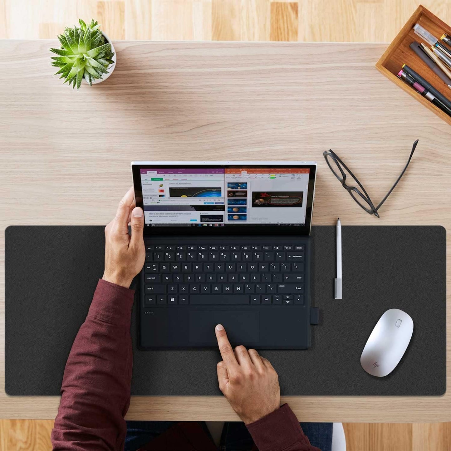 Aothia Double-Sided PU Leather Desk Pad - Non-Slip Large Mouse Pad & Desk Mat for Office, Home - Waterproof, Easy to Clean, Durable Dual-Sided Surface (23.6"x13.7", Black)