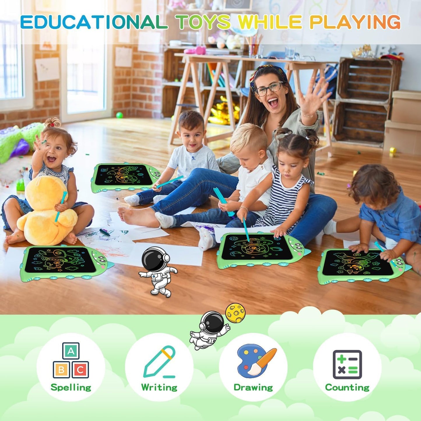 10 Inch LCD Writing Tablet for Kids, Brithday Gifts for Kids, Electronic Drawing Pad Toys, Dinosaur Drawing Pad for Toddlers Ages 2 3 4 5 6 7 Travel Learning Board (Green)