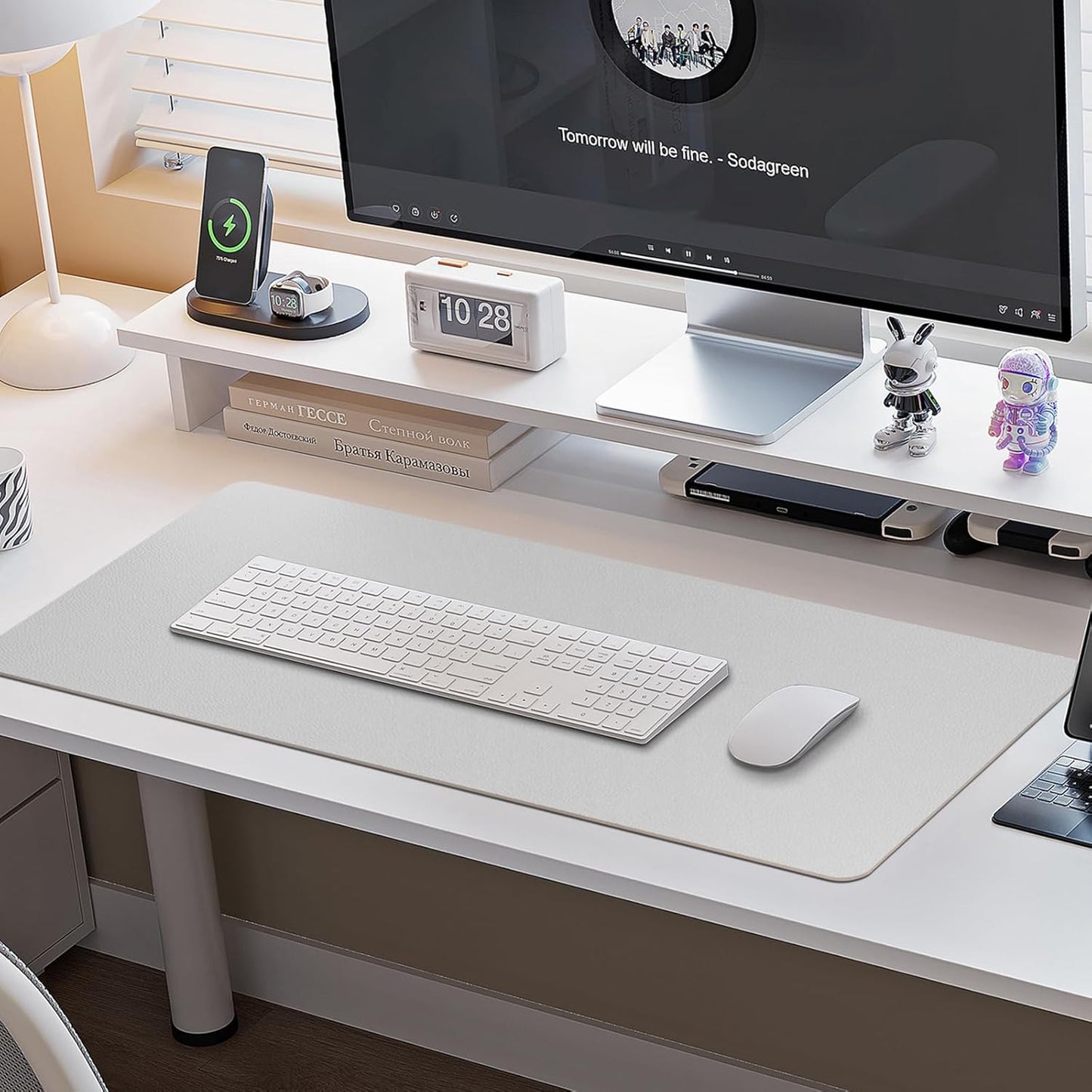 Boutilon Leather Desk Pad Protector,Non-Slip Mouse Pad,Laptop Desk Pad,Office Mouse Mat,Waterproof Leather Desk Blotter,Desk Writing Pad for Office and Home (XXXL-Grey,47"x 24")