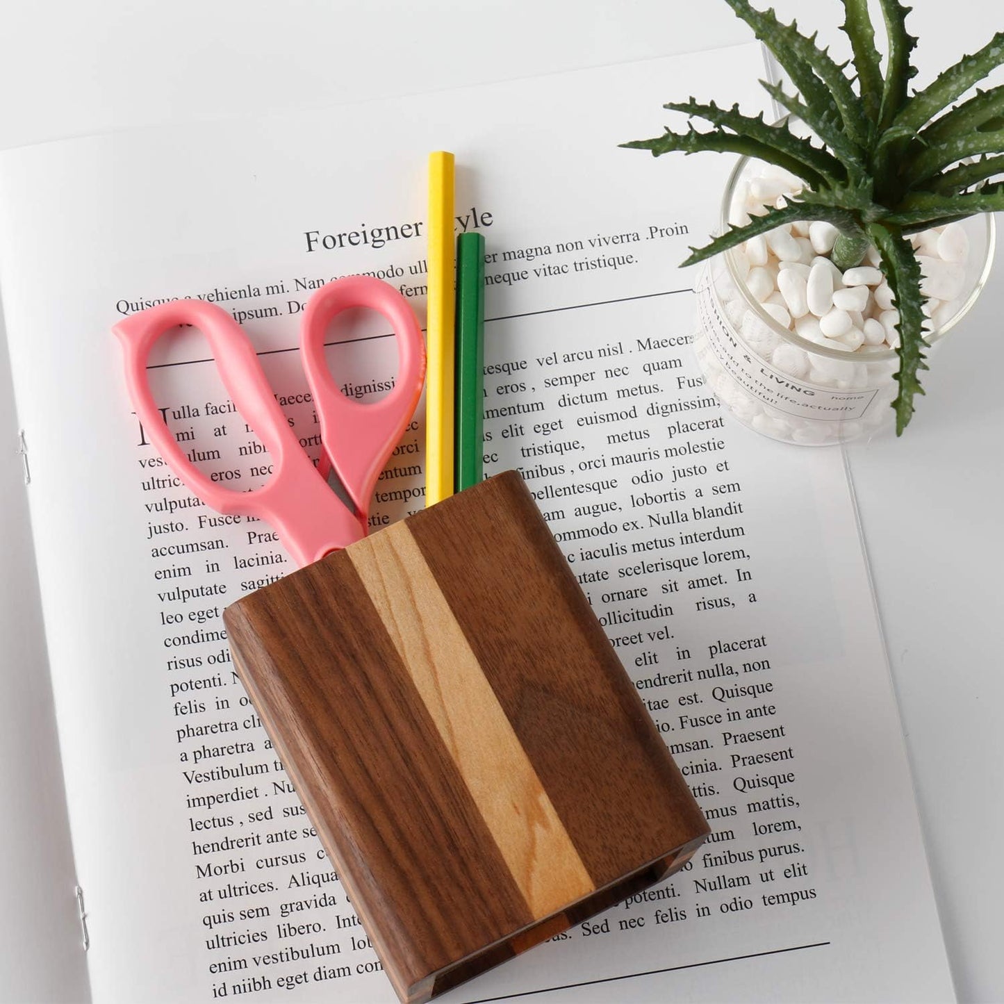 Walnut Pencil Holder Wood Pen Holder For Desk Pen Cup Organizer Ofiice Pencil Stand Simple(Cherry center walnut side)