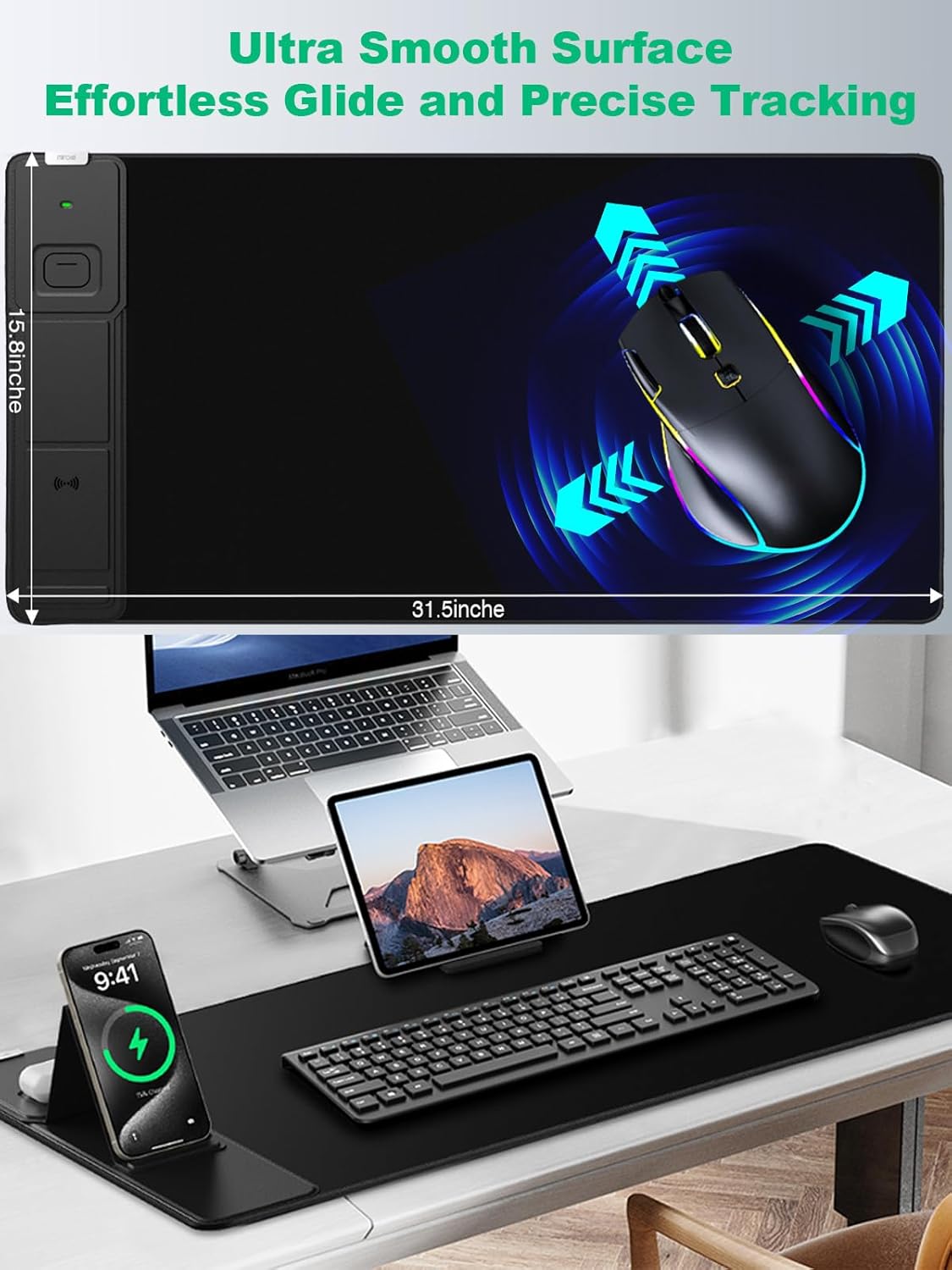 Mouse Pad, Office Desk Mat, Large Gaming Mousepad with Superior Micro-Weave Cloth, XXL Desk Pad with Stitched Edges, Non-Slip, Waterproof Writing Keyboard Pad for Gamer, Laptop, Work & Home