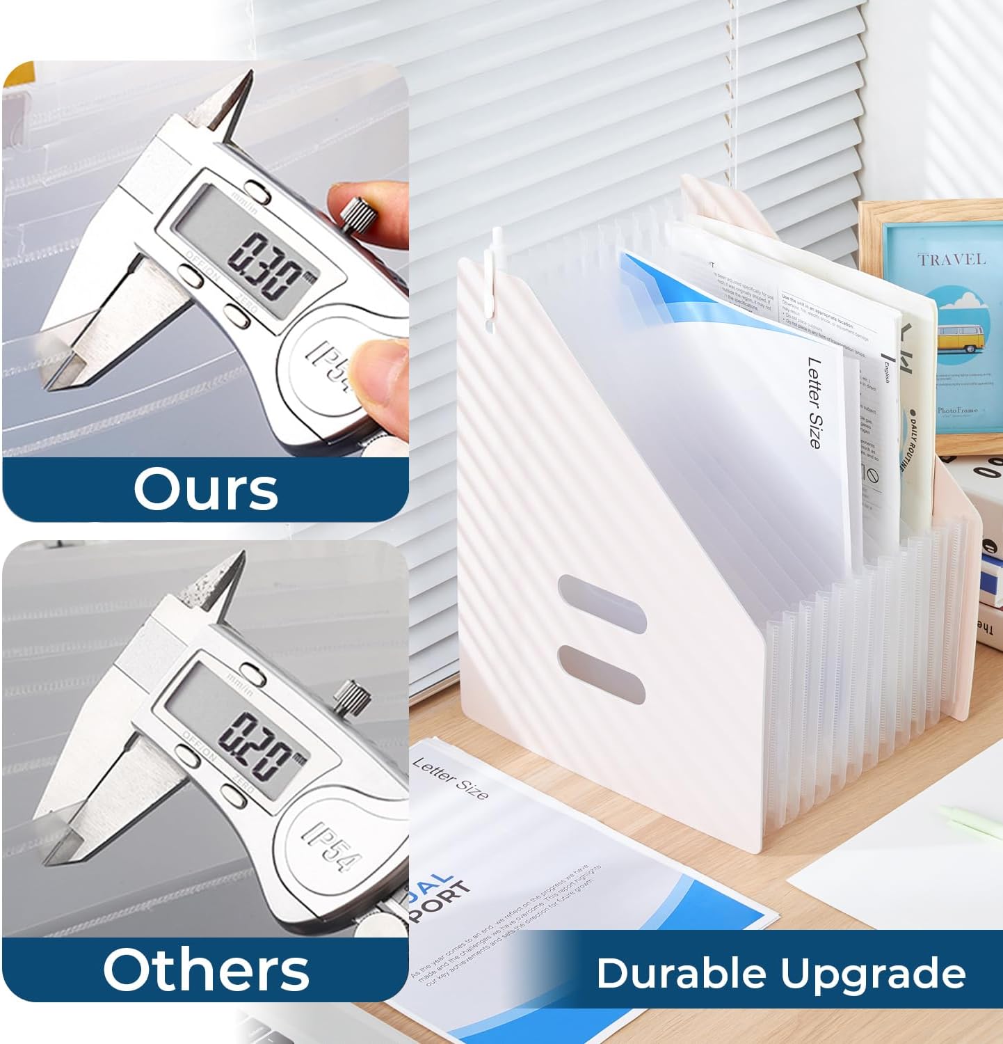 Y YOMA 2 Pack Expanding Magazine Holder with 13 Pockets | Portable Desktop Plastic Self Standing Accordion File Organizer for A4 Letter Size Document Storage Home Office School, Blue