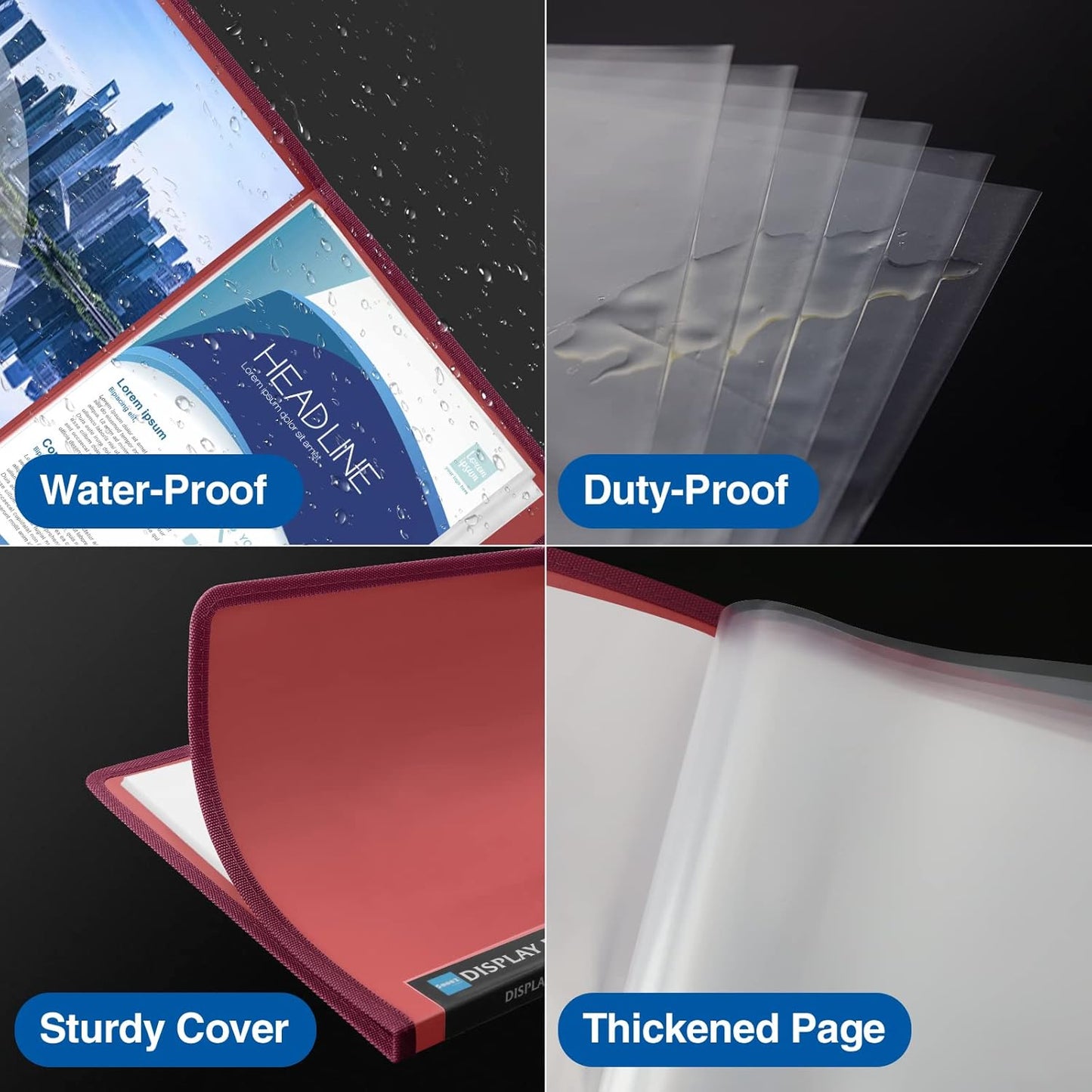 Sooez 30-Pocket Binder with Plastic Sleeves 8.5x11" (Ruby), Heavy Duty Art Portfolio Folder with Clear Sheet Protectors, Display 60 Pages, Presentation Book for Artwork, Document Organizer Binder