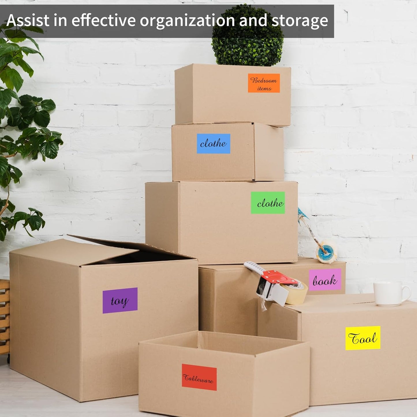 STARLIBOO Colored Labels Stickers, 3 x 2 Inch Rectangular Moving Labels for Boxes, 8 Colors Large Moving Stickers- 320 Pack