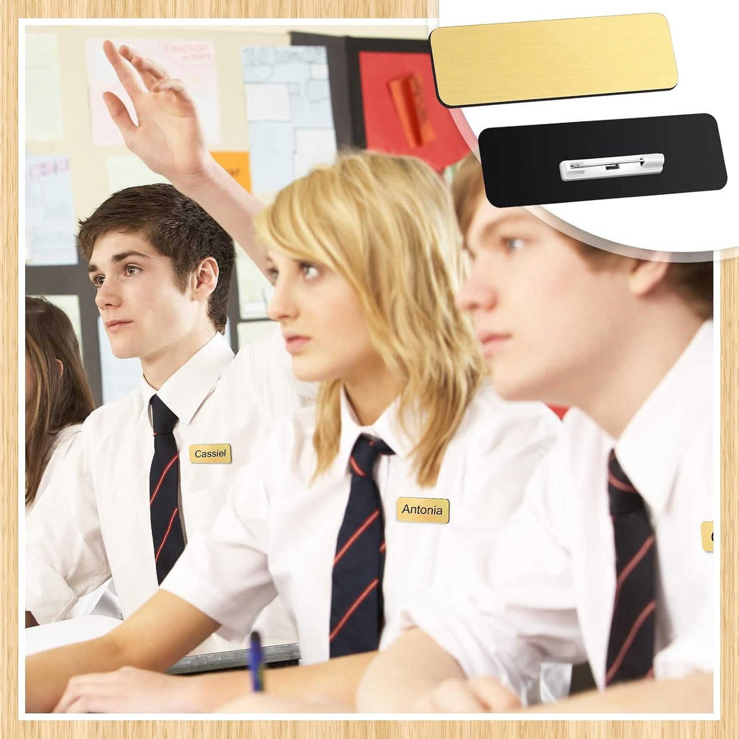 Breling 100 Pieces Name Tags with Pins 1 x 3 Inches Blank Name Tags Reusable ID Badge Holders with Clip for Office Workers Students Employee Custom(Gold)