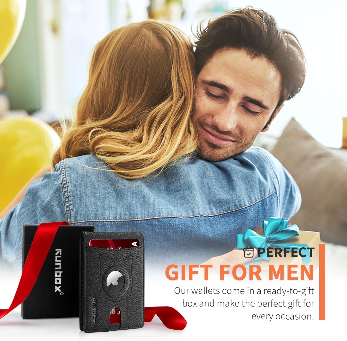 RUNBOX AirTag-Wallet-Mens-Slim-RFID Blocking Wallets Leather with Bill Compartment Air Tag Bifold Card Holder Wallet Gifts for Men Dad