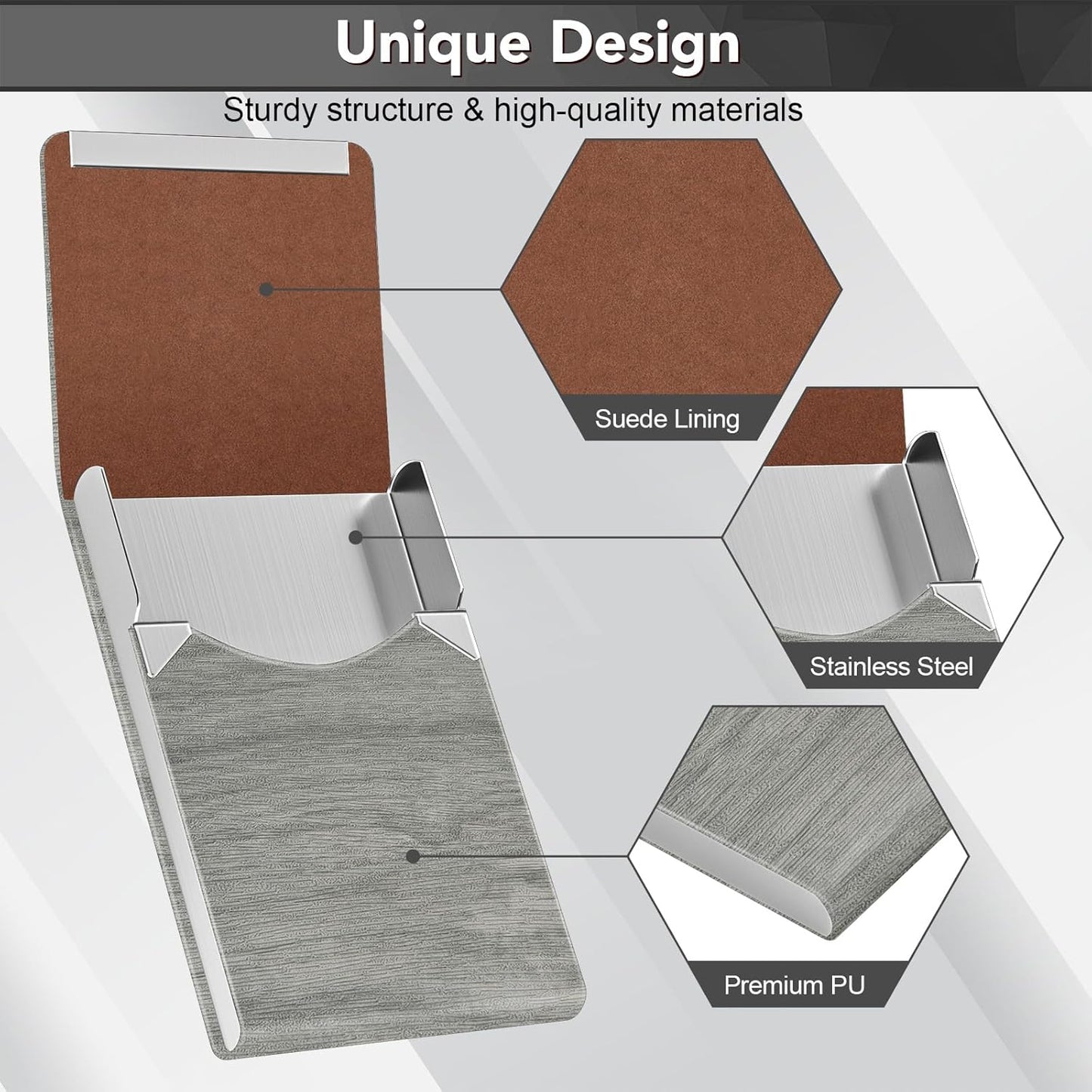 Business Card Holder with Ultra Slim Design, Business Card Case with Premium PU Leather, Suit Pocket Metal Card Holder for Women/Men, Magnetic Closure Quick Access Cards