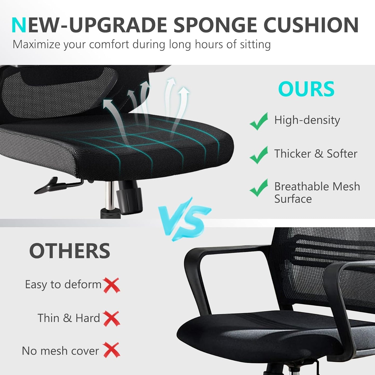 Comfy Office Chair, Home Ergonomic Desk Chairs, High Back Gaming Mesh Computer Chair with Wheels, Lumbar Support, Adjustable Headrest, Flip-up Armrest 350LBS Capacity