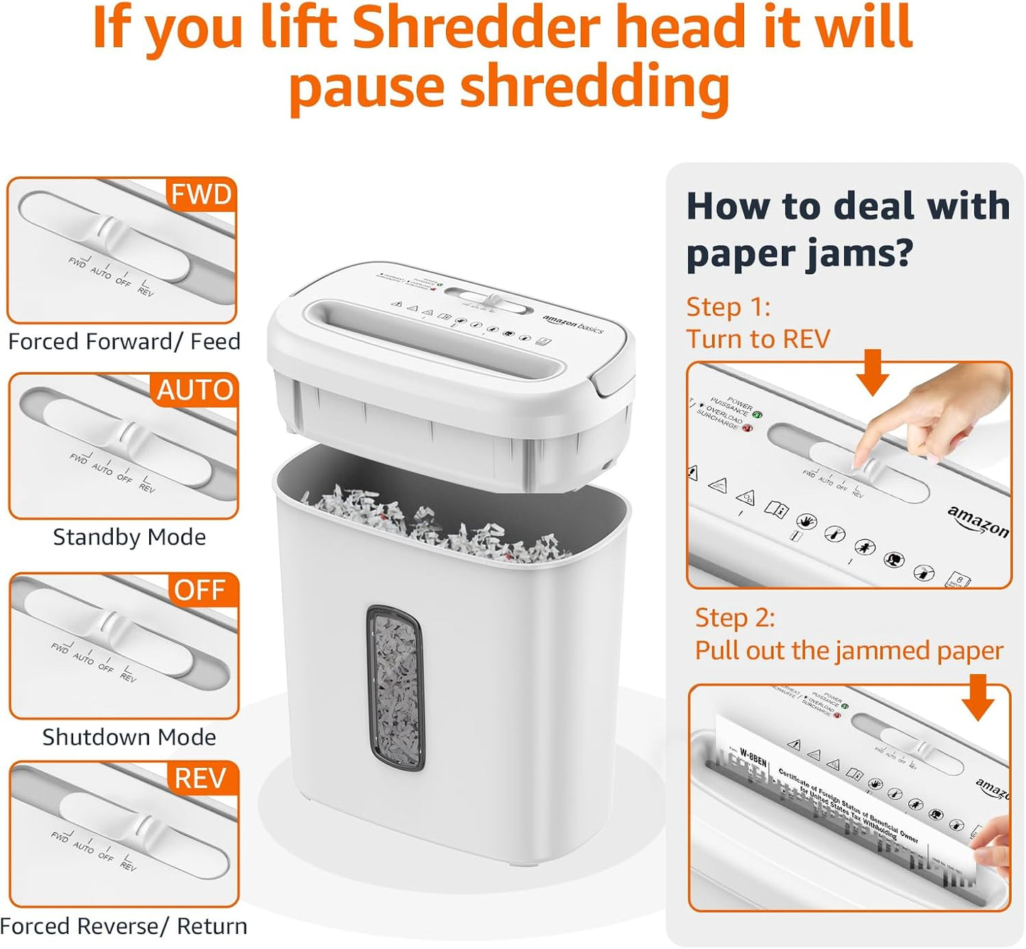 Amazon Basics Cross Cut Paper and Credit Card Shredder for Security - 8-Sheet, Heavy Duty, White