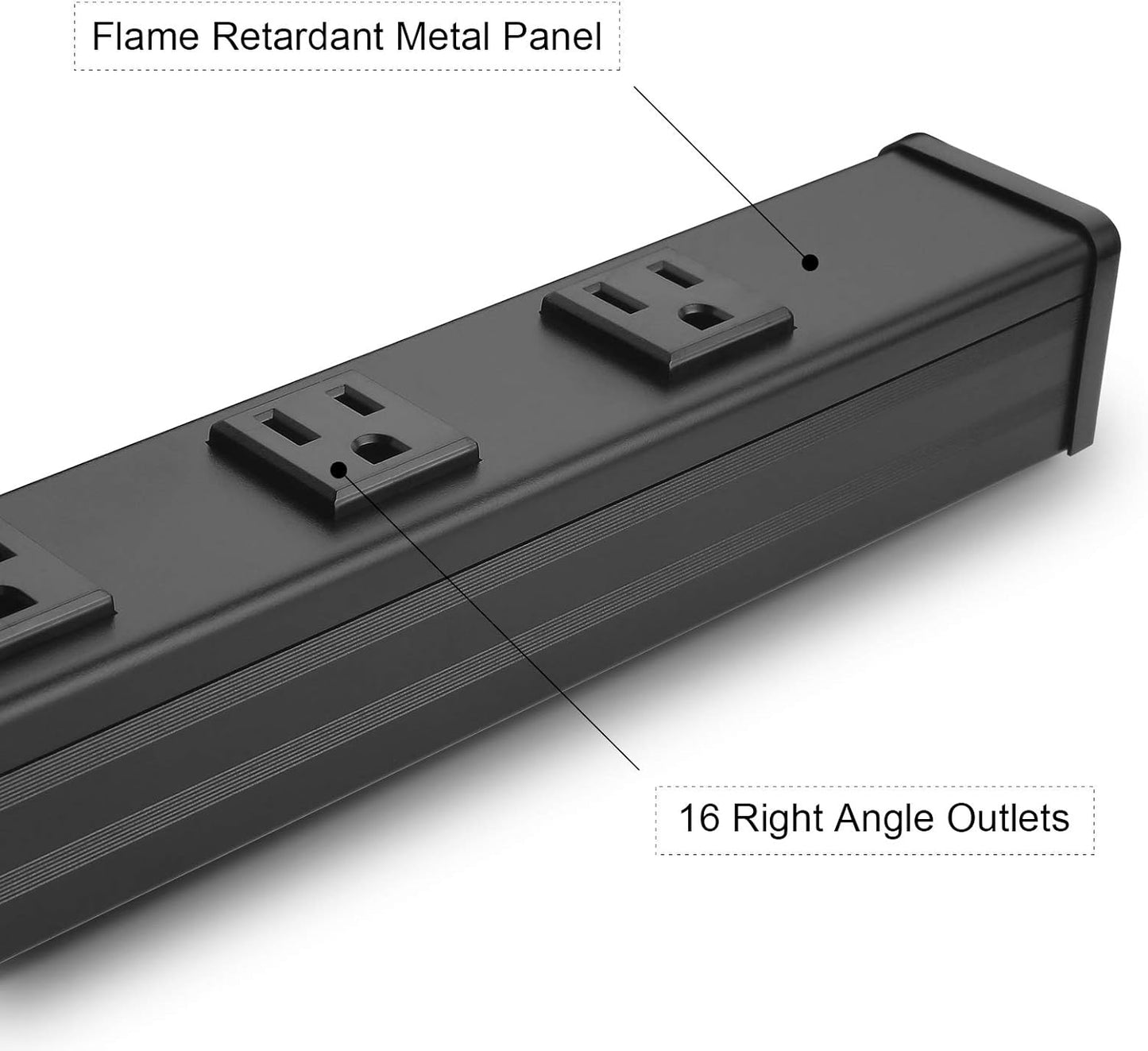 Long Heavy Duty 16 Outlet Large Metal Garage Workshop Multi Wide Industrial Power Strip. 6FT Cord 15A, 125V, 1875W (Black)