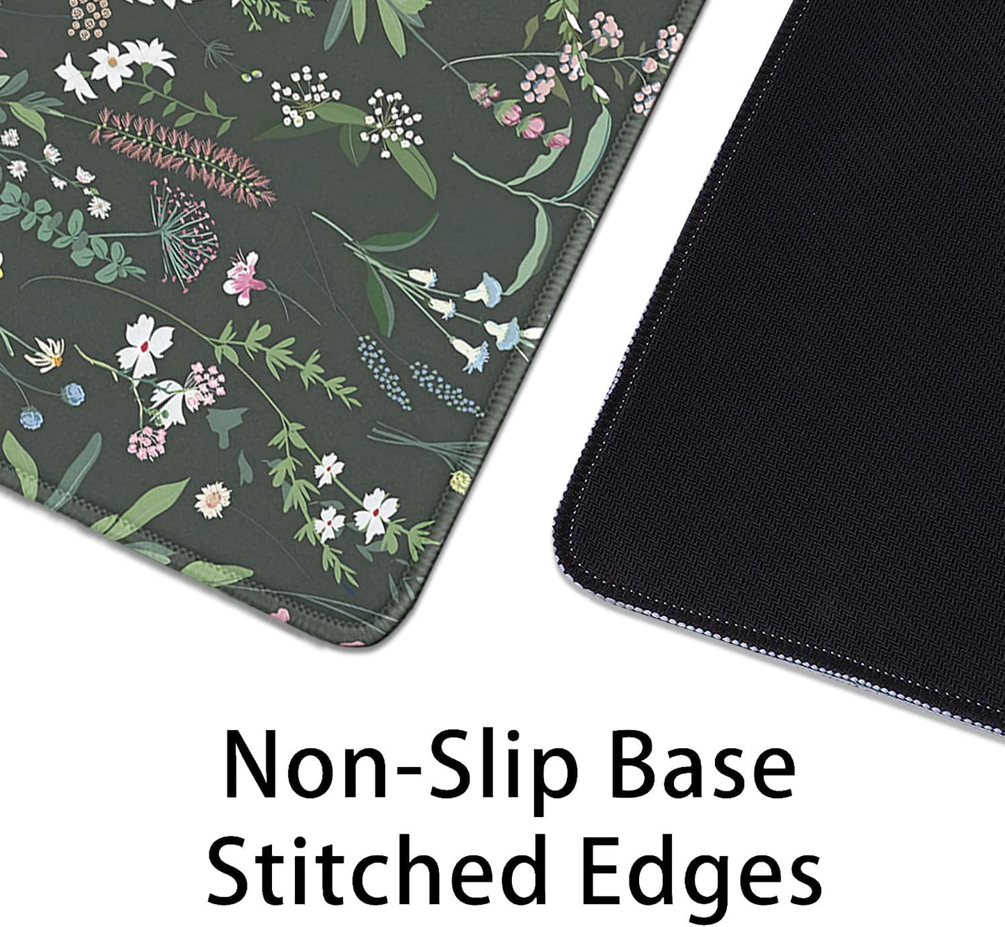 Green Plant Floral Mouse Pad,Large Flowers Mousepad Desk Pad with Stitched Edges,Non-Slip Waterproof Rubber Base Mouse Mat for Office Computer Keyboard Laptop Home(27.5x11.8 in)