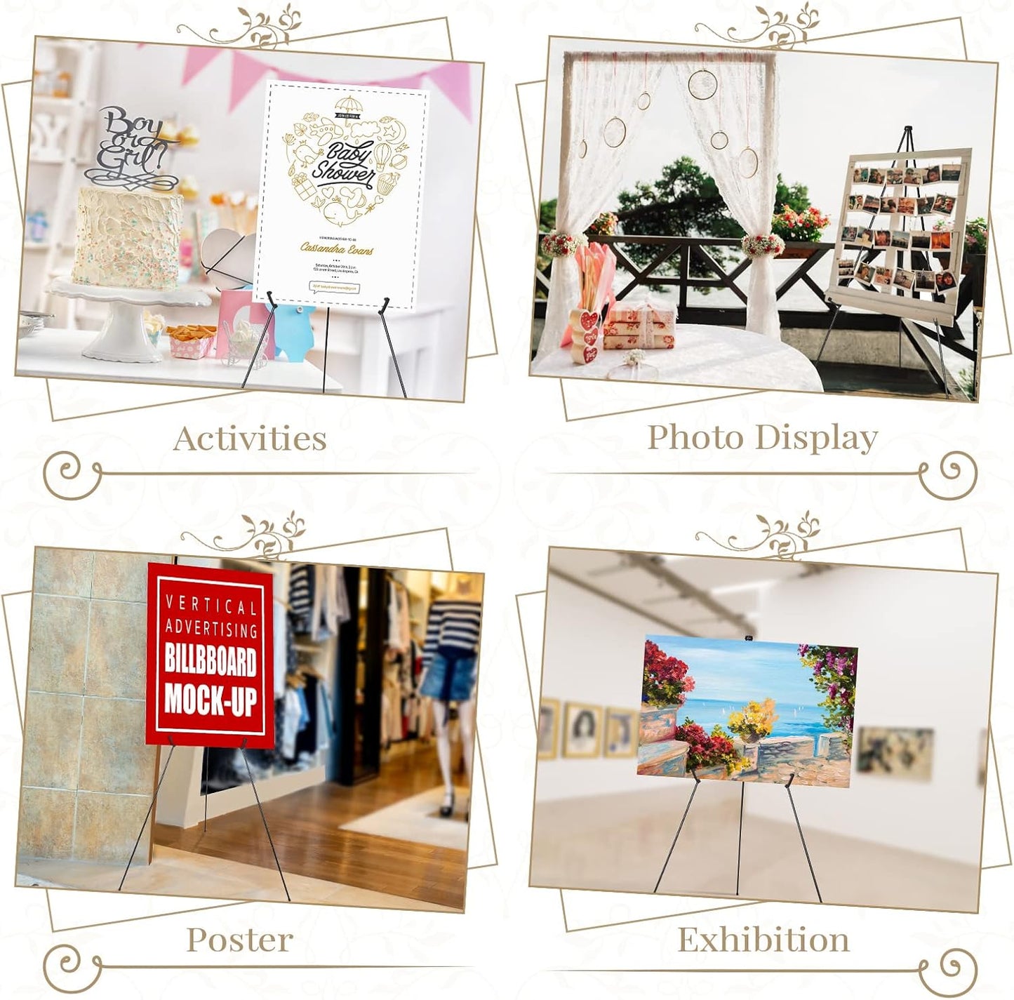 Yexiya 10 Pcs 65 Inch Easel Stand for Display Bulk, Foldable Metal Display Easel Holders with Bag Black Floor Tripod Portable for Wedding Sign Poster Artist Painting Canvas, Hold 44 Lbs