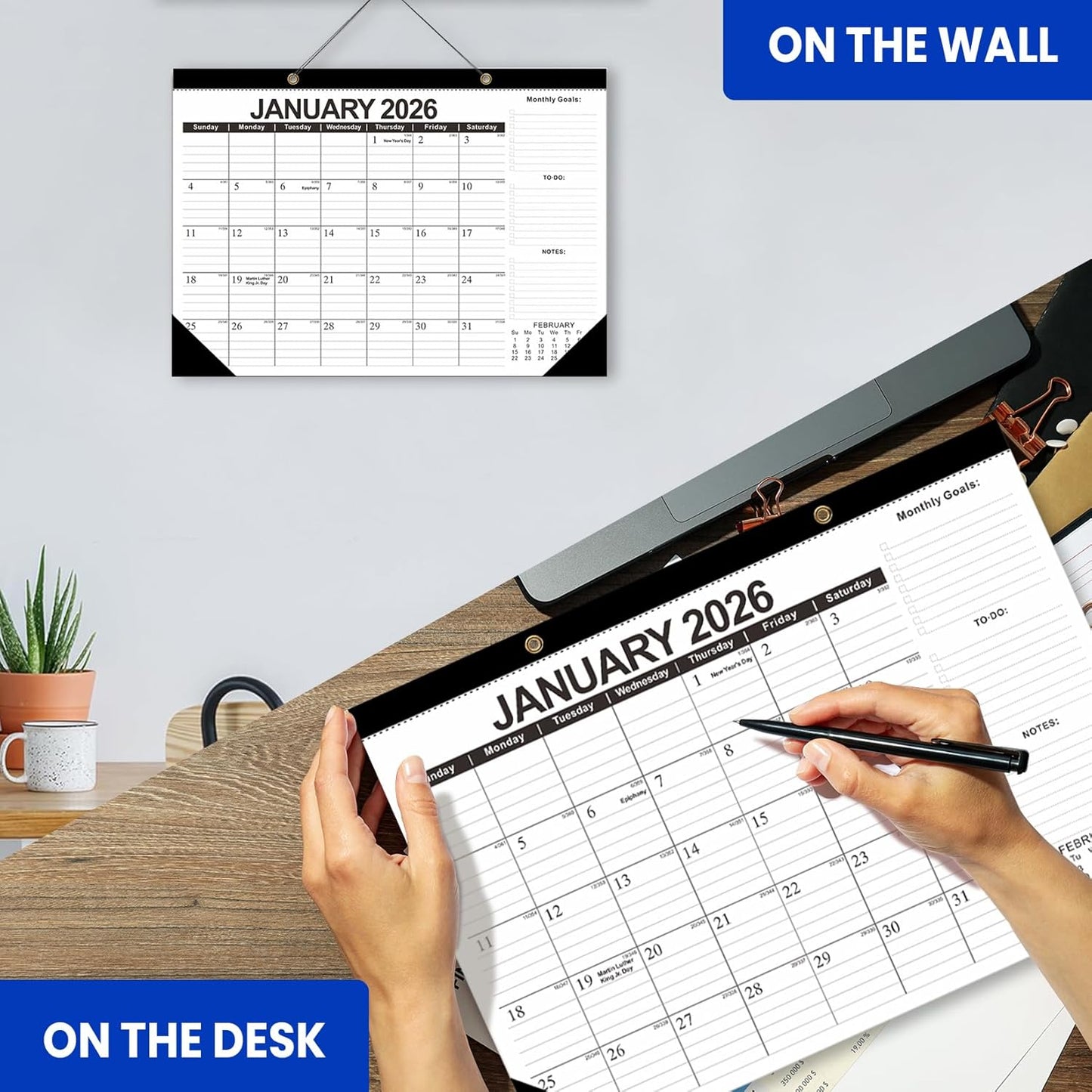 Comix 2026 Desk Calendar 12x17 Inch - 12 Month Desk Calendar, January 2026 to December 2026, Thick Paper, Ideal for School, Office & Home, Black and White
