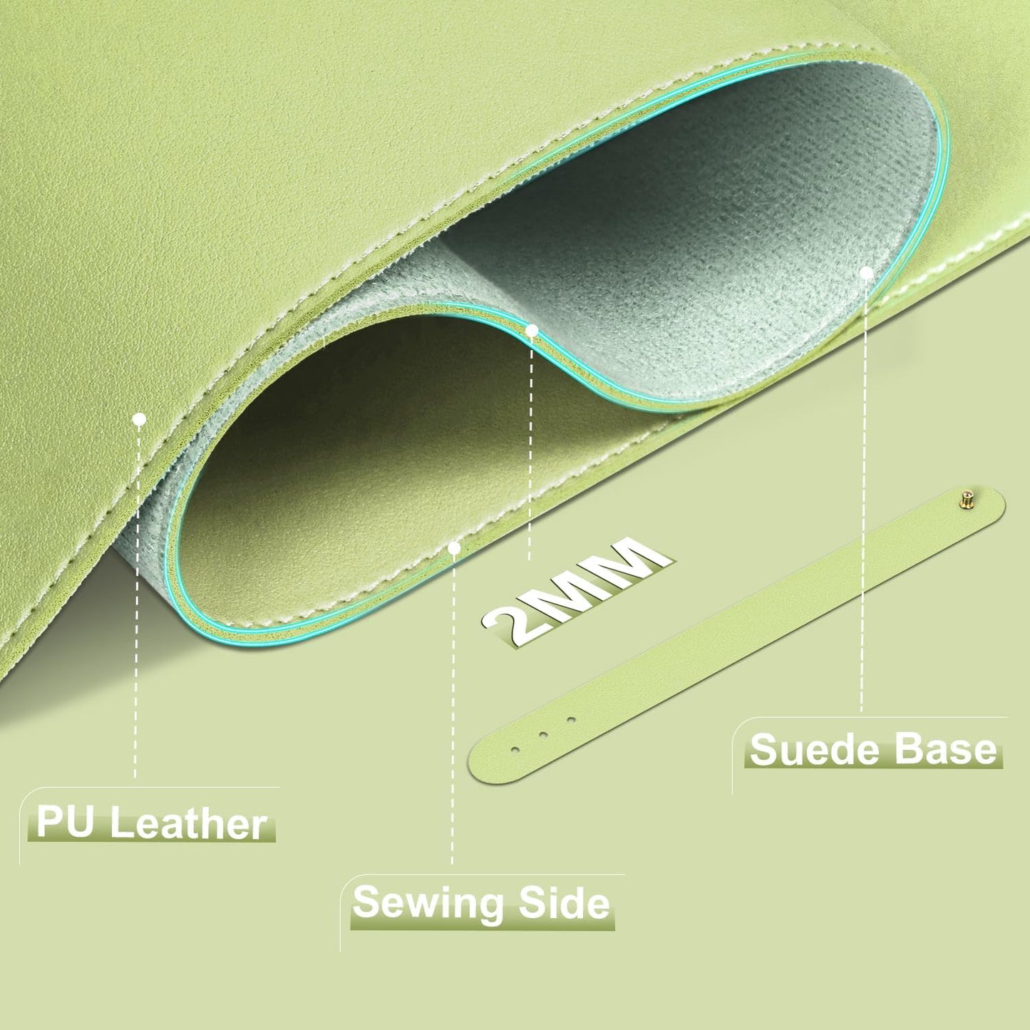 Large Desk Pad 47.2" x 17", Leather Desk Mat Protector, Non-Slip PU Leather Desk Blotter Pad, Large Mouse Keyboard Mat, Waterproof Desk Cover Pad for Office & Home(Matcha Green)