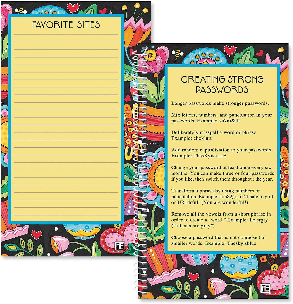 Current Mary Engelbreit Password & PIN Keeper Book, 94 Pages, 5” x 8.5” Size Spiral Bound, Soft Cover Internet Organizer for Offline Website, Login, & Username Storage